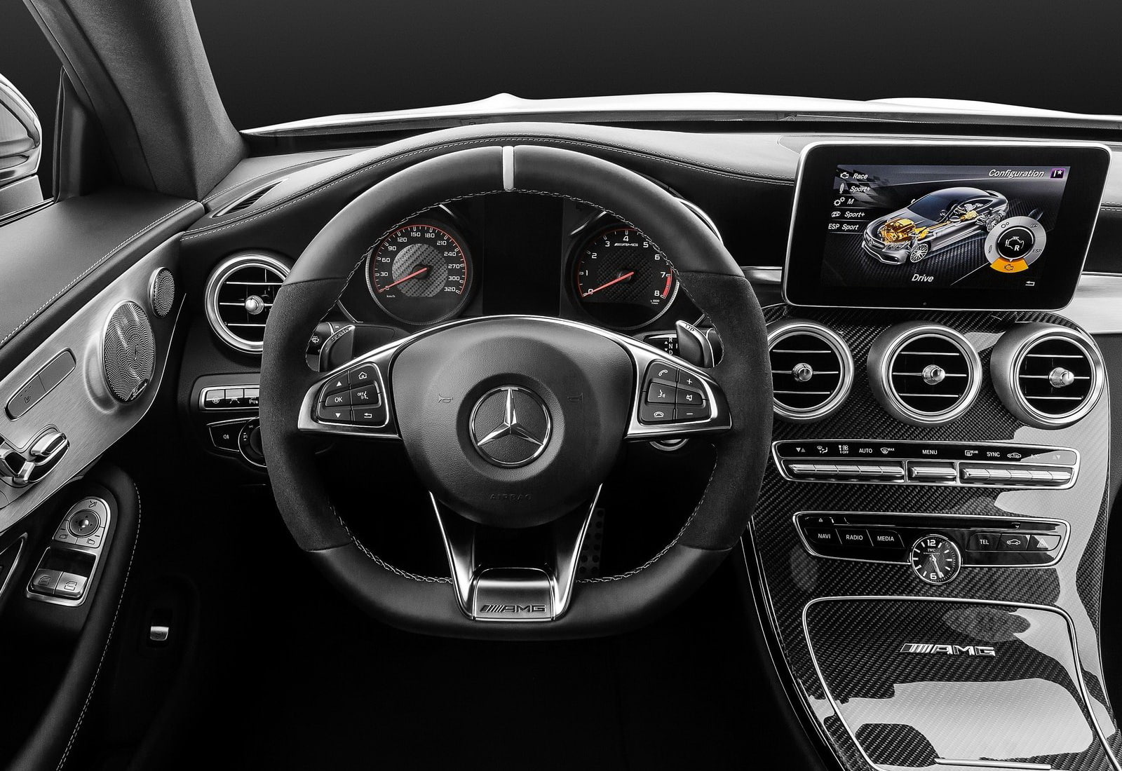 gearshift, mercedes-benz, mode of transportation, c63, technology, steering wheel, luxury, black color, amg, control, motor vehicle, no people, speedometer, HD Wallpaper