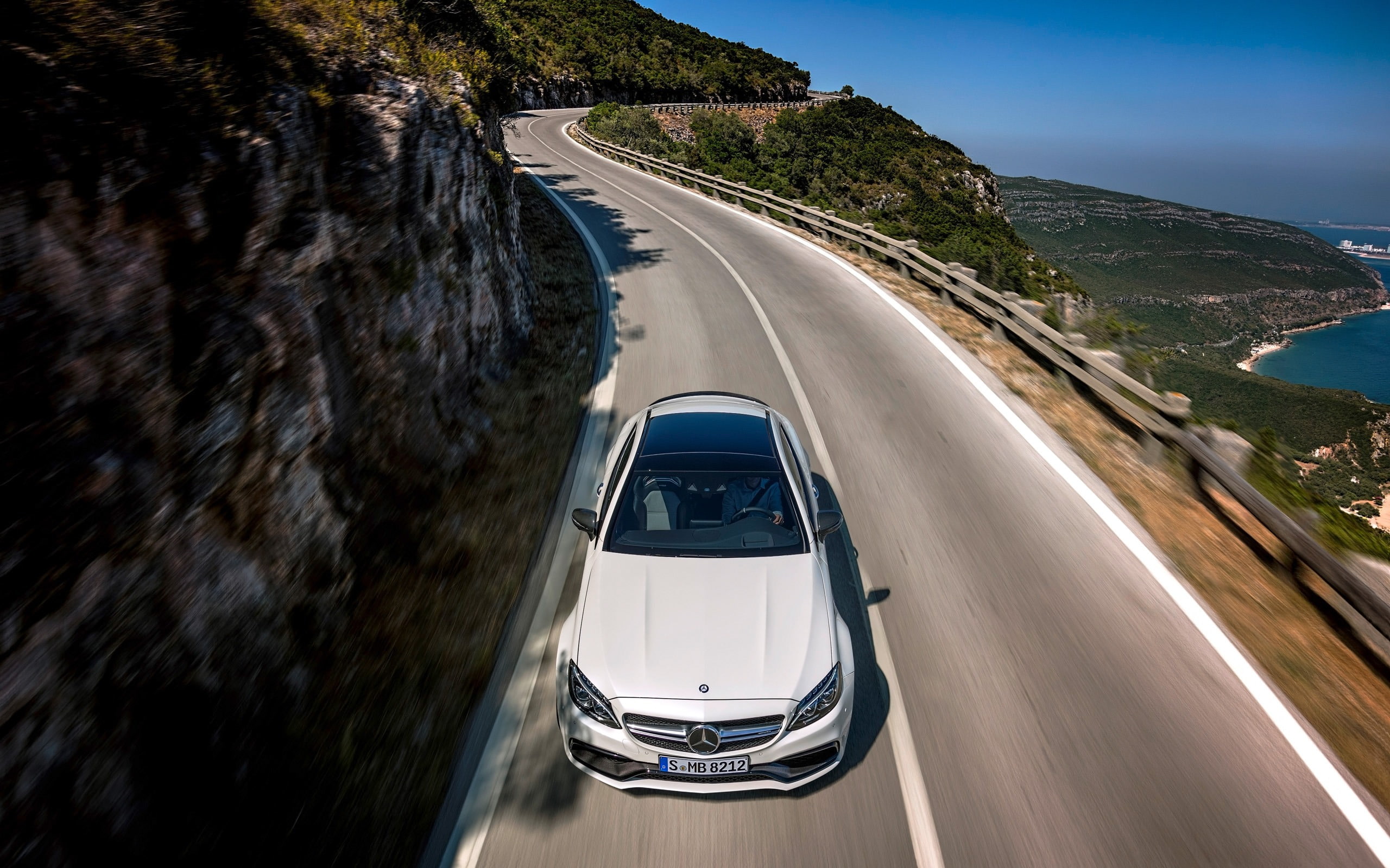 mountain, s, motion, day, road trip, amg, motor vehicle, land vehicle, outdoors, nature, car, high angle view, on the move, tree, direction, coupe, HD Wallpaper