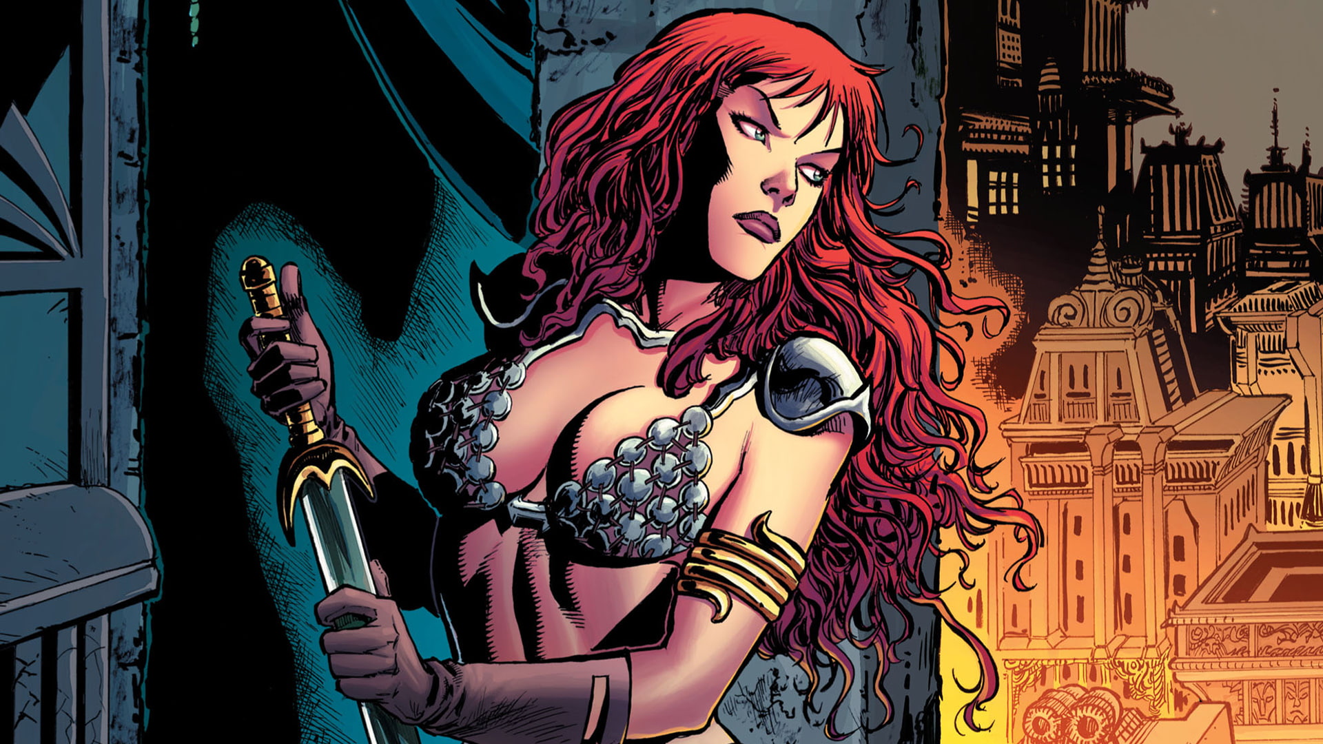 cartoon/comic, redhead, hd, sonja, sword, 1080P, red, HD Wallpaper