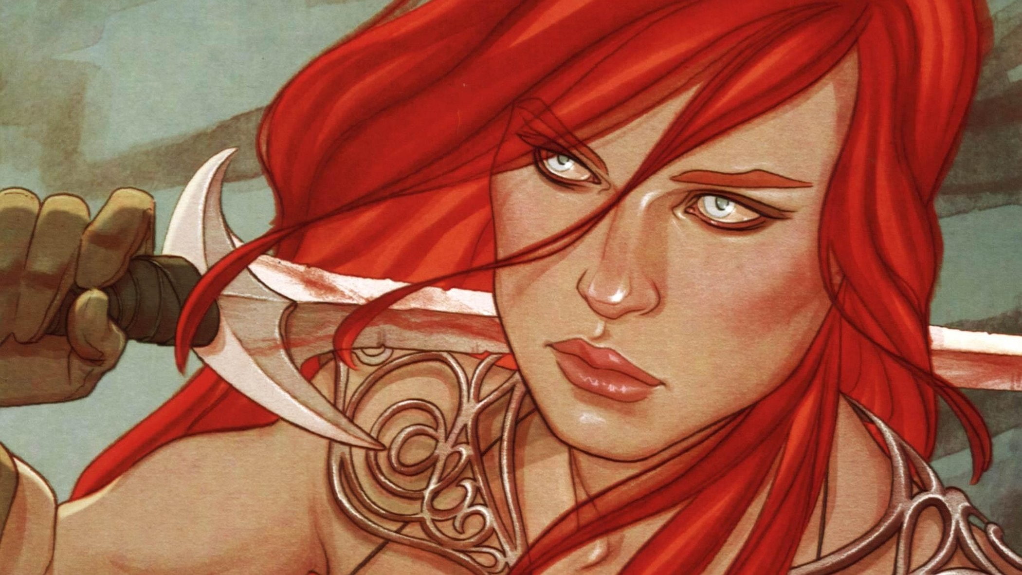 red, beaury, sword, character, hero, redhead, bow, sonja, 1080P, comic, sweet, HD Wallpaper