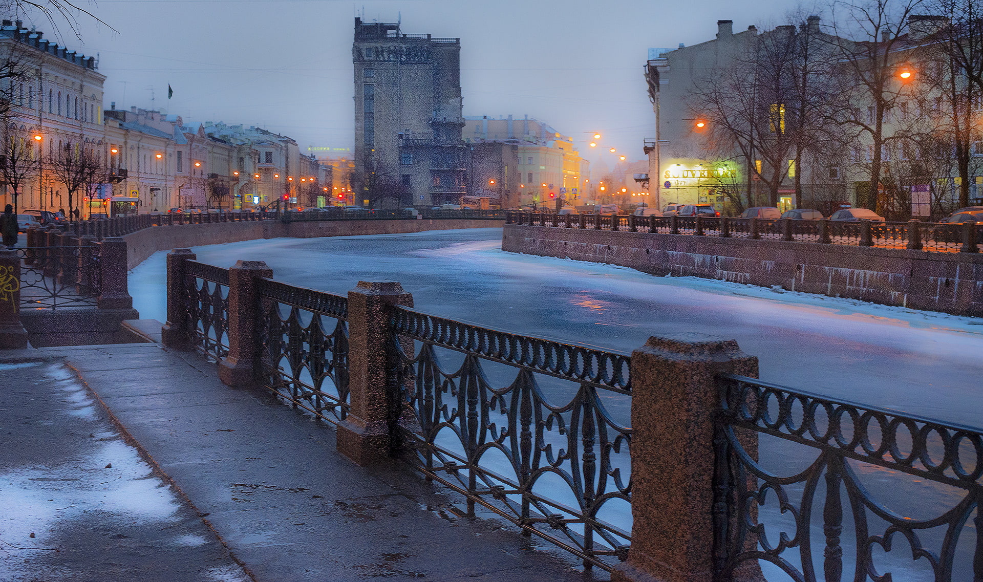The evening, Peter, rain, building exterior, architecture, St. Petersburg, Leningrad, wet, cold temperature, snow, nature, railing, pollution, 1080P, dusk, HD Wallpaper