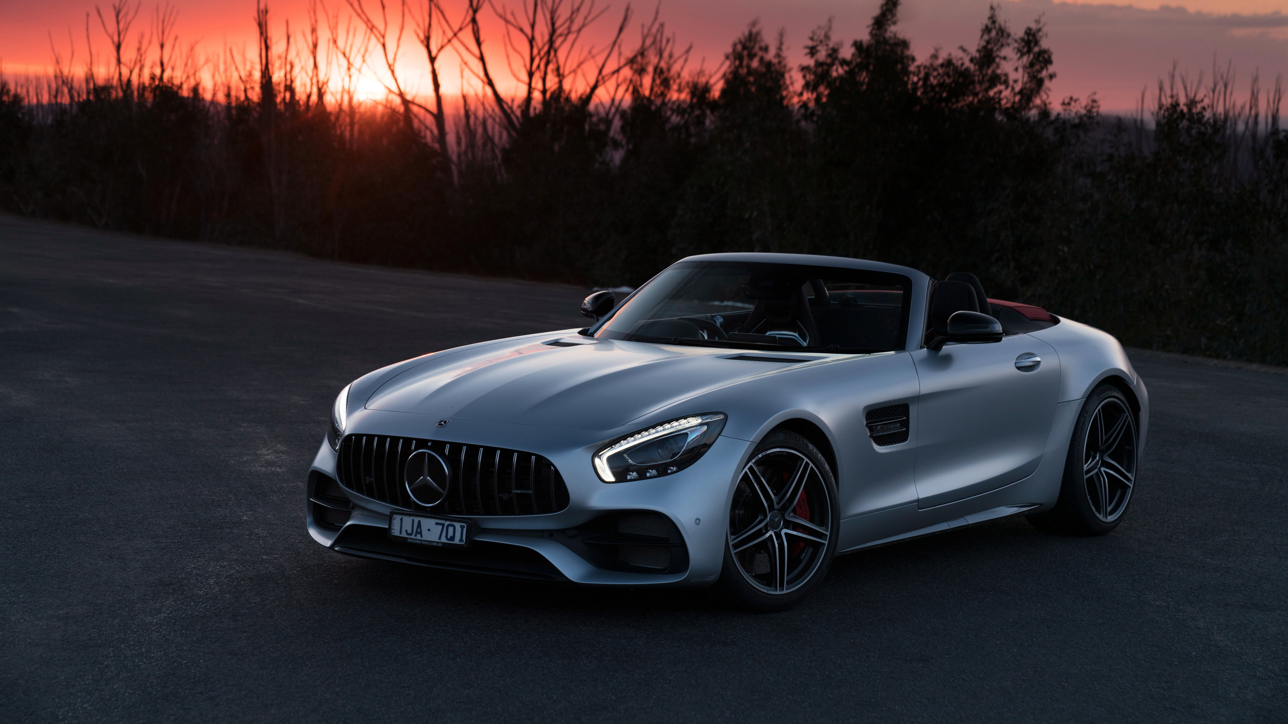 dusk, sports car, no people, wealth, nature, 2018, tree, retro styled, travel, 4K, day, car, land vehicle, silver colored, transportation, 4K, chrome, HD Wallpaper