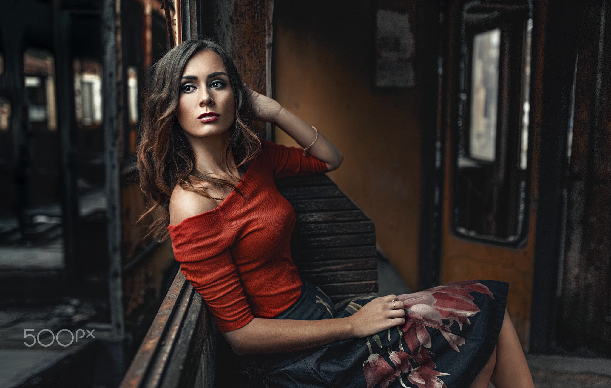 500px, women, sitting, portrait, 1080P, Katarzyna Kluska, skirt, looking away, model, HD Wallpaper