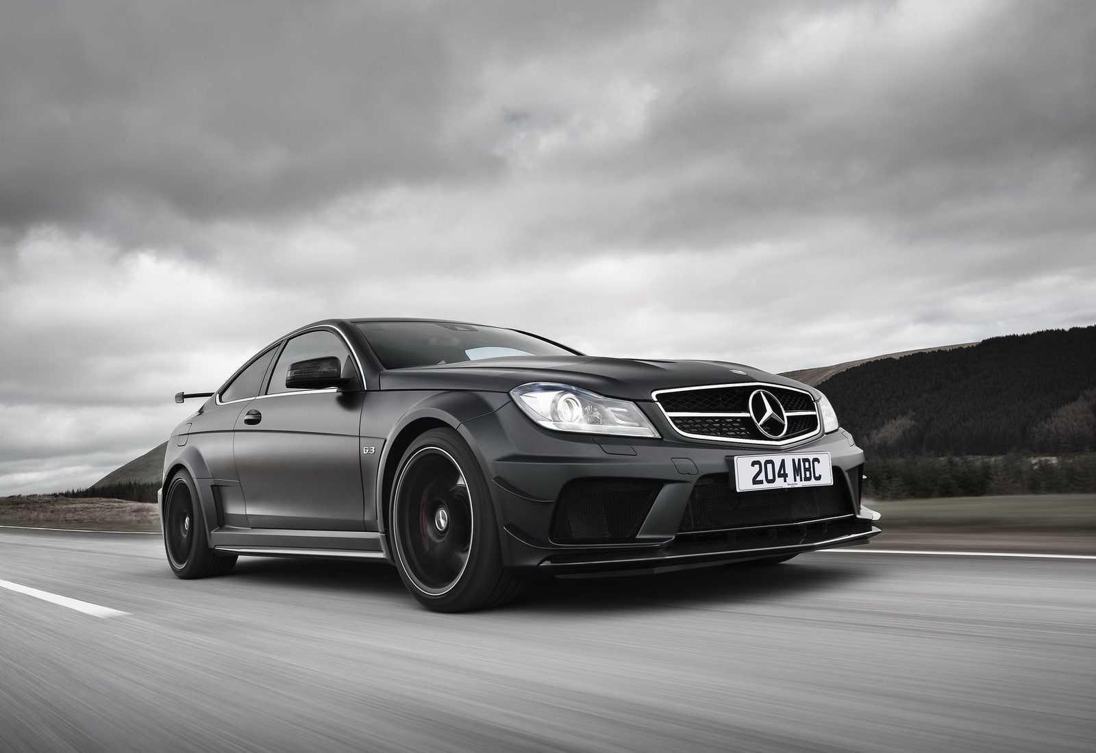 c63, personal land vehicle, transportation, amg, travel, tire, car, speed, shiny, wheel, land vehicle, road, cloud - sky, motor vehicle, mode of transportation, HD Wallpaper