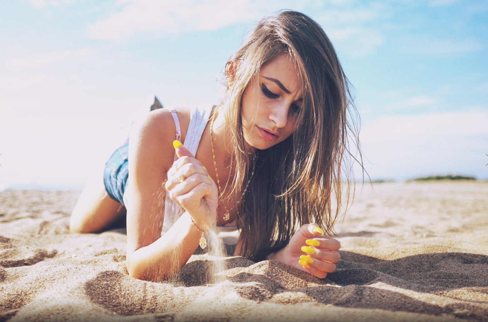 leisure activity, Mary Alexandrova, sand, sea, one person, hairstyle, sky, hair, outdoors, young adult, day, young women, Alexey Tsyganov, sunlight, nature, HD Wallpaper