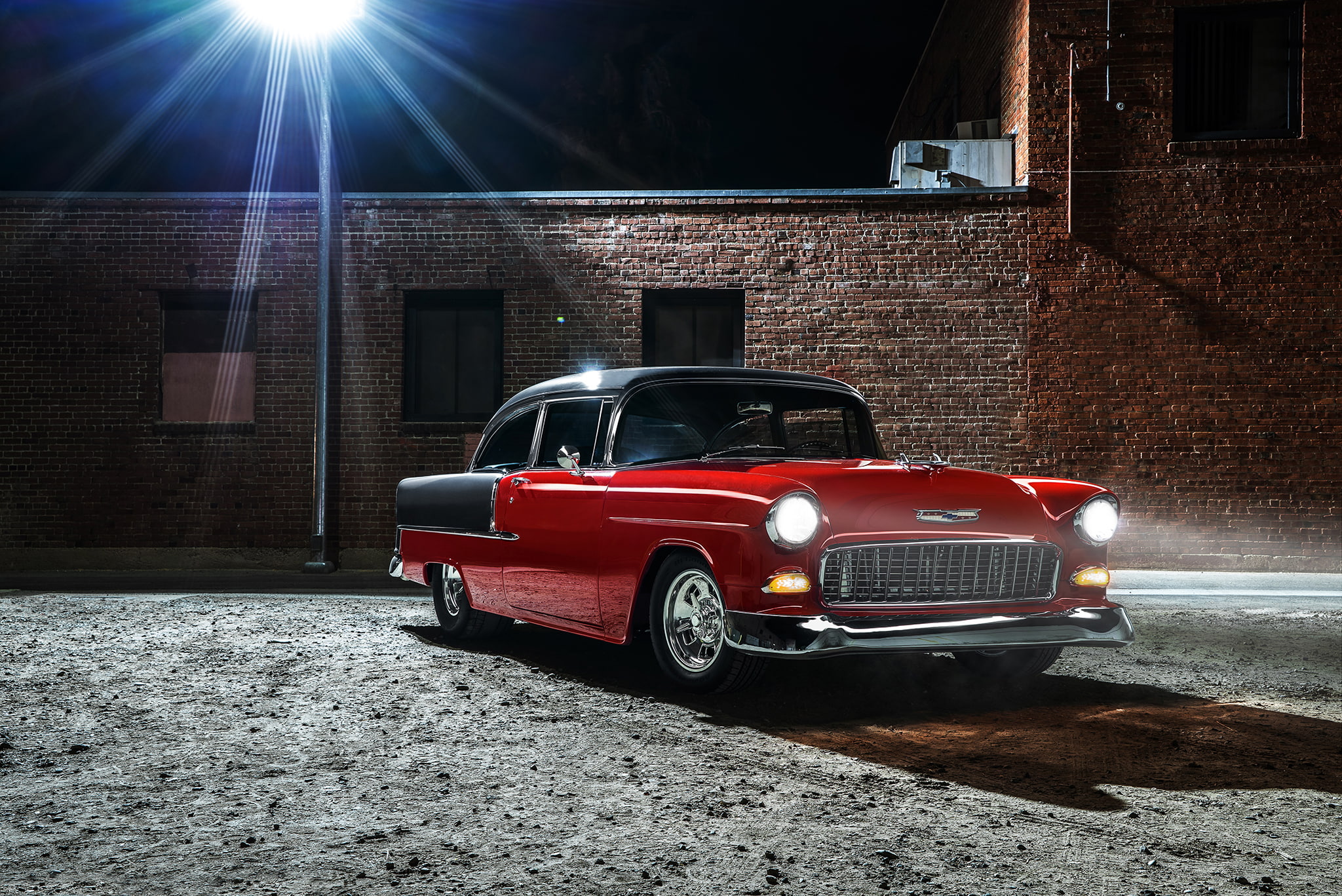 1955, classic, car, retro, Chevy Hardtop, Chevrolet Bel Air, 1080P, HD Wallpaper