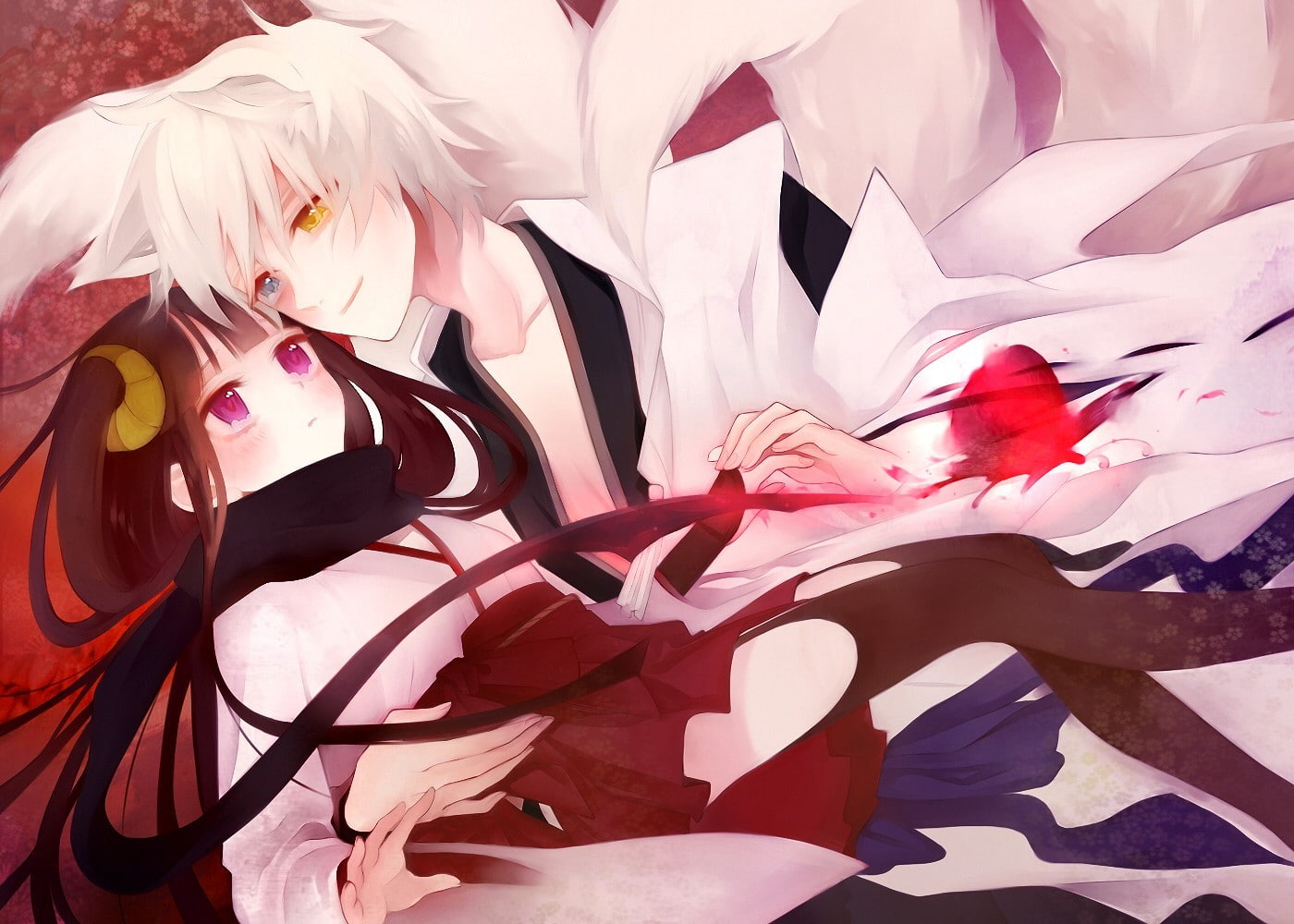 Shirakiin Ririchiyo, sunlight, backgrounds, fashion, red, Inu x Boku SS, plant, flowering plant, close-up, no people, Miketsukami Sōshi, art and craft, HD Wallpaper