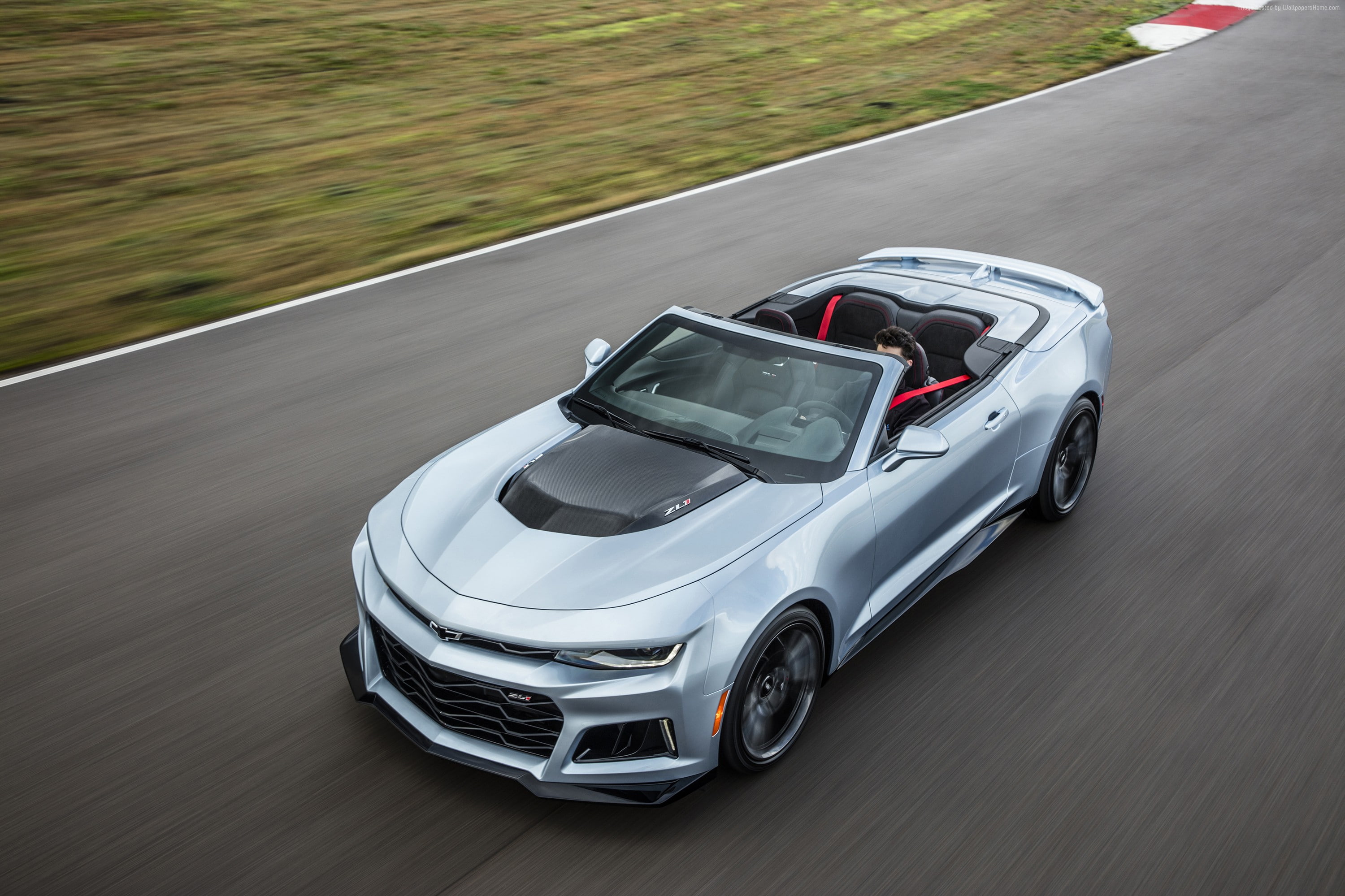 2K, NYIAS 2016, grey, sport, on the move, car, one person, wheel, mode of transportation, travel, land vehicle, Chevrolet Camaro ZL1 convertible, high angle view, HD Wallpaper