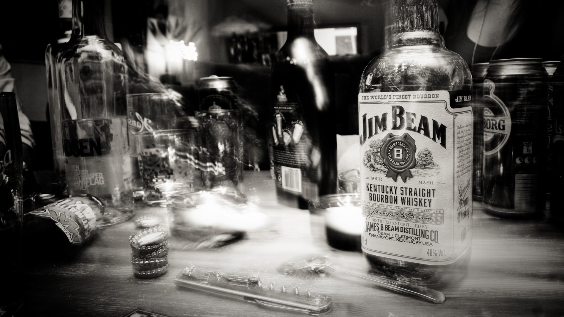 whiskey, bottles, monochrome, 1080P, alcohol, HD Wallpaper
