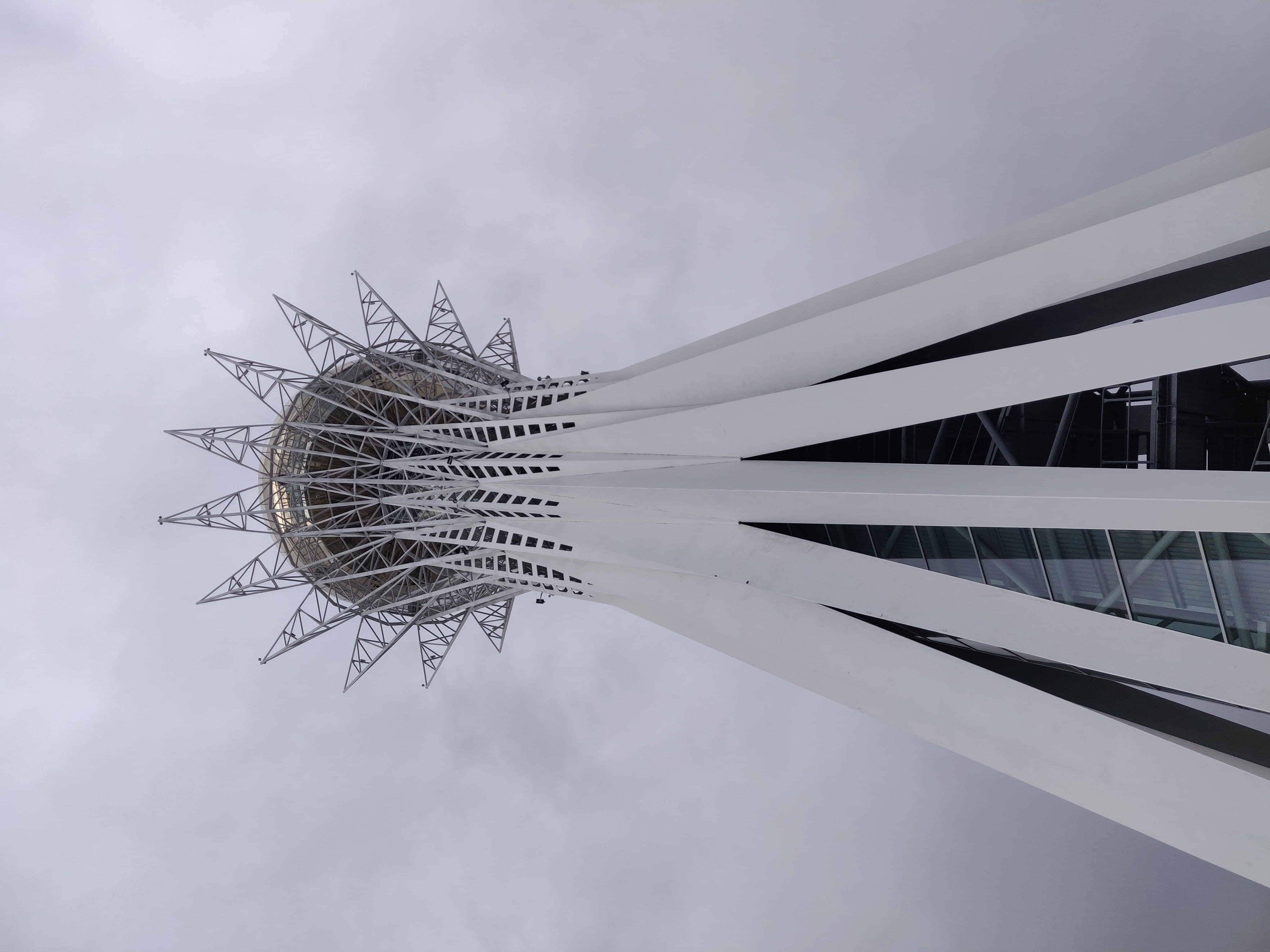skyscraper, wheel, directly below, nature, nur-sultan, outdoors, modern, city, reflection, machine, travel, steeple, cloud - sky, tower, day, nursaya-2, HD Wallpaper