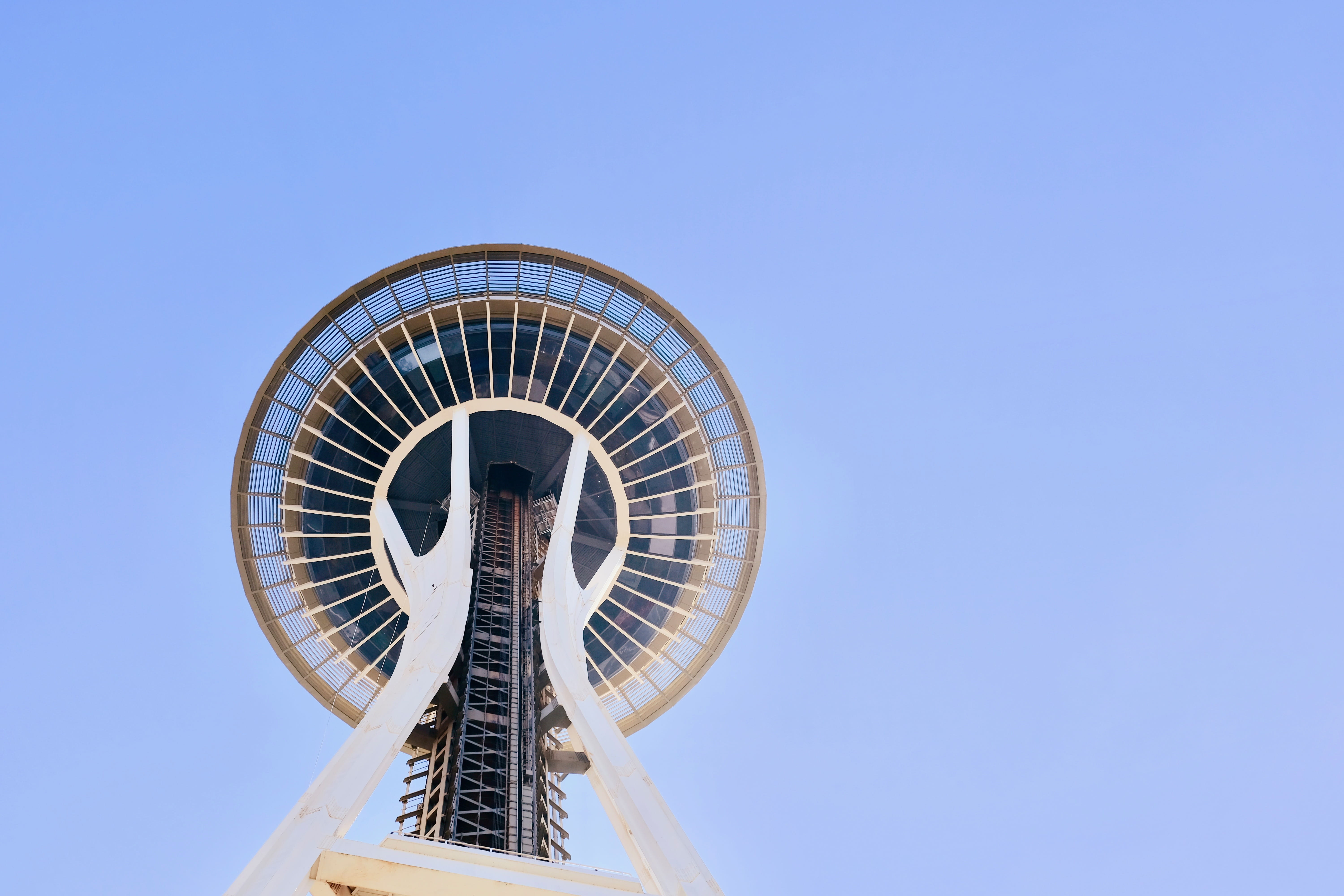 clock tower, low angle view, outdoors, blue, engine, 5K, clear sky, copy space, tower, spire, close-up, control tower, motor, no people, day, city, amusement park, HD Wallpaper