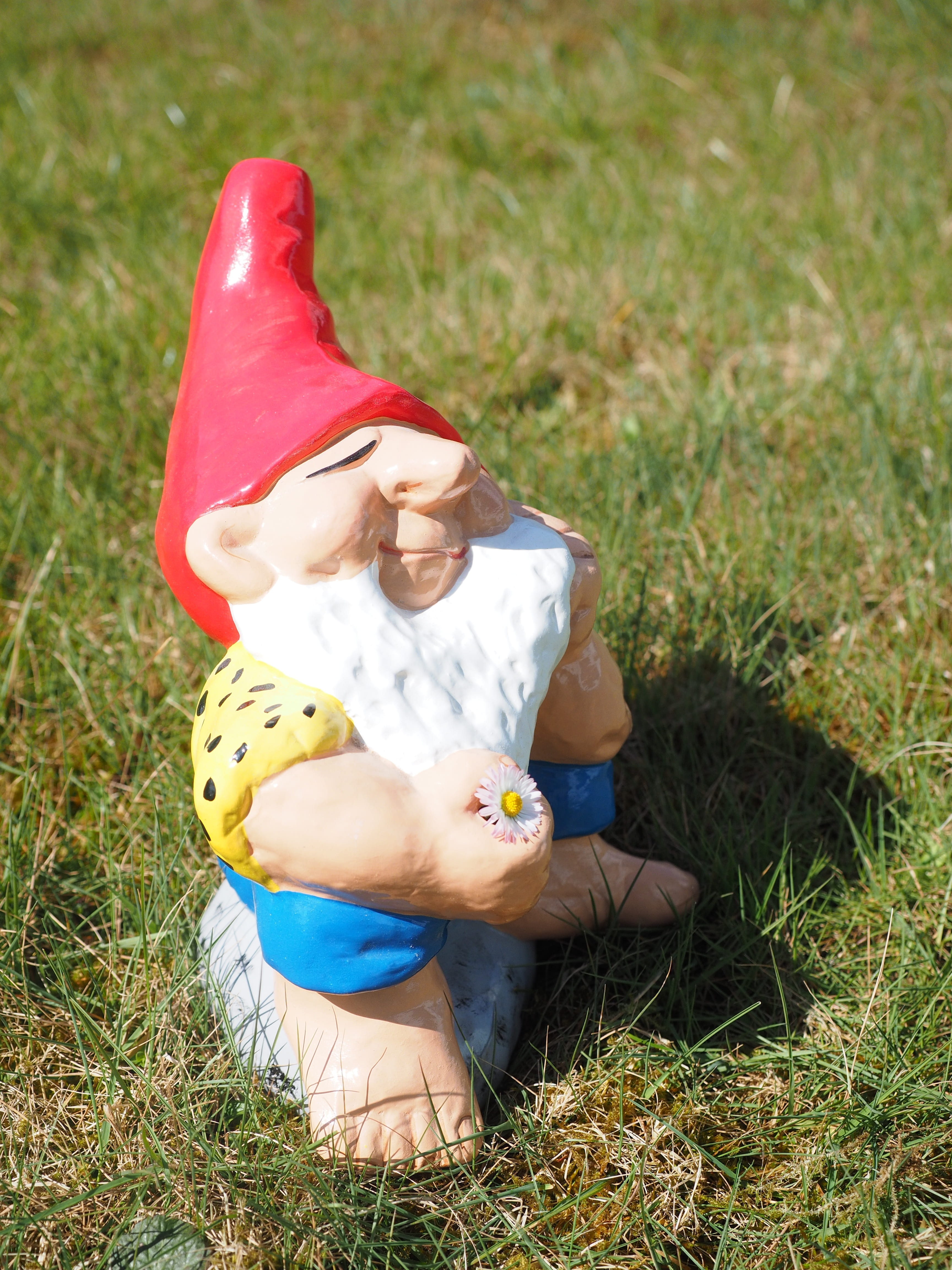 happy, leisure activity, plant, 4K, childhood, innocence, toy, land, grass, child, nature, full length, dwarf, garden figurines, fabric, dreamy, women, Phone HD Wallpaper
