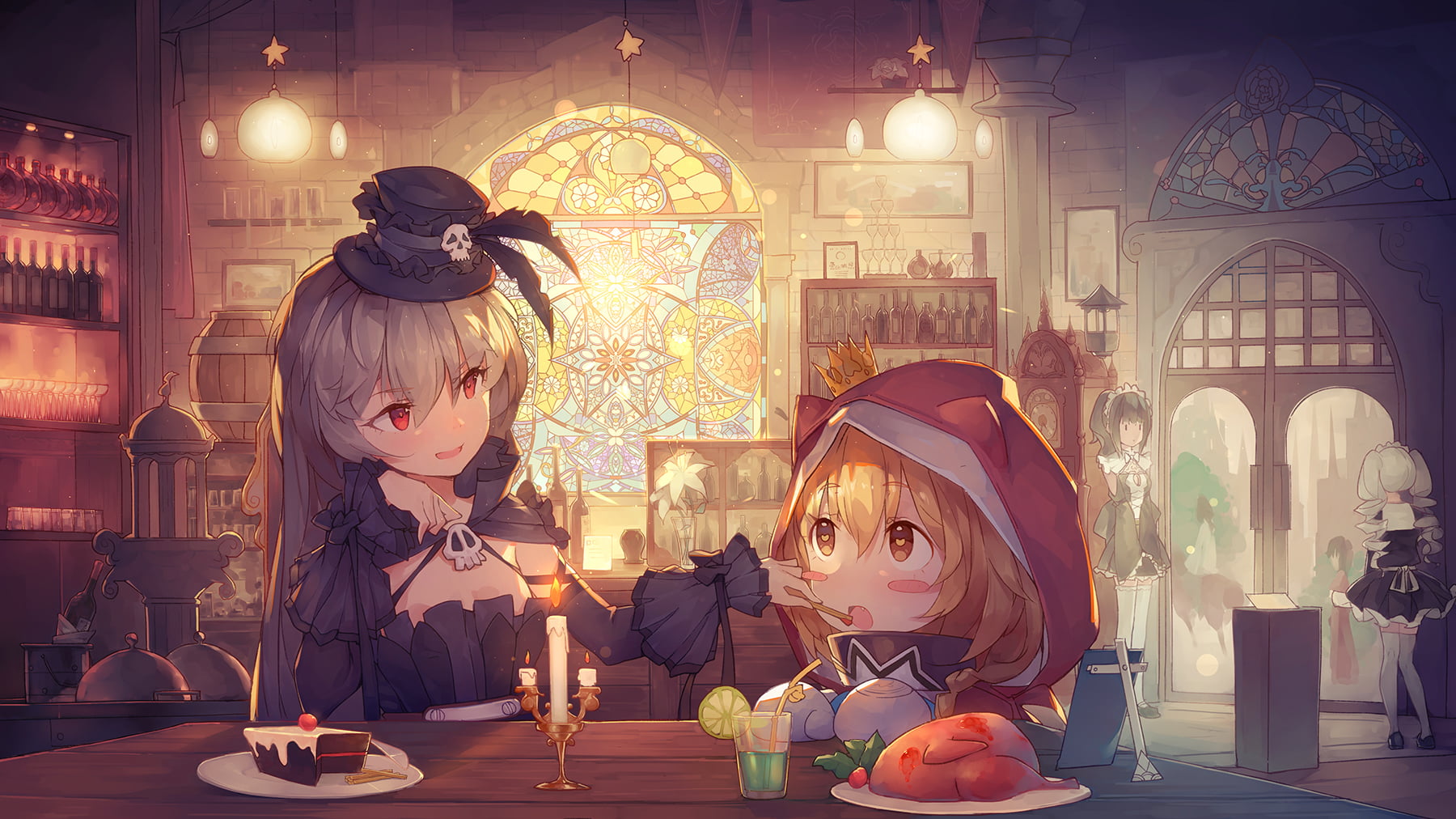 lifestyles, child, illuminated, clothing, christmas lights, people, table, women, christmas, restaurant, night, childhood, food and drink, adult, hoods, HD Wallpaper