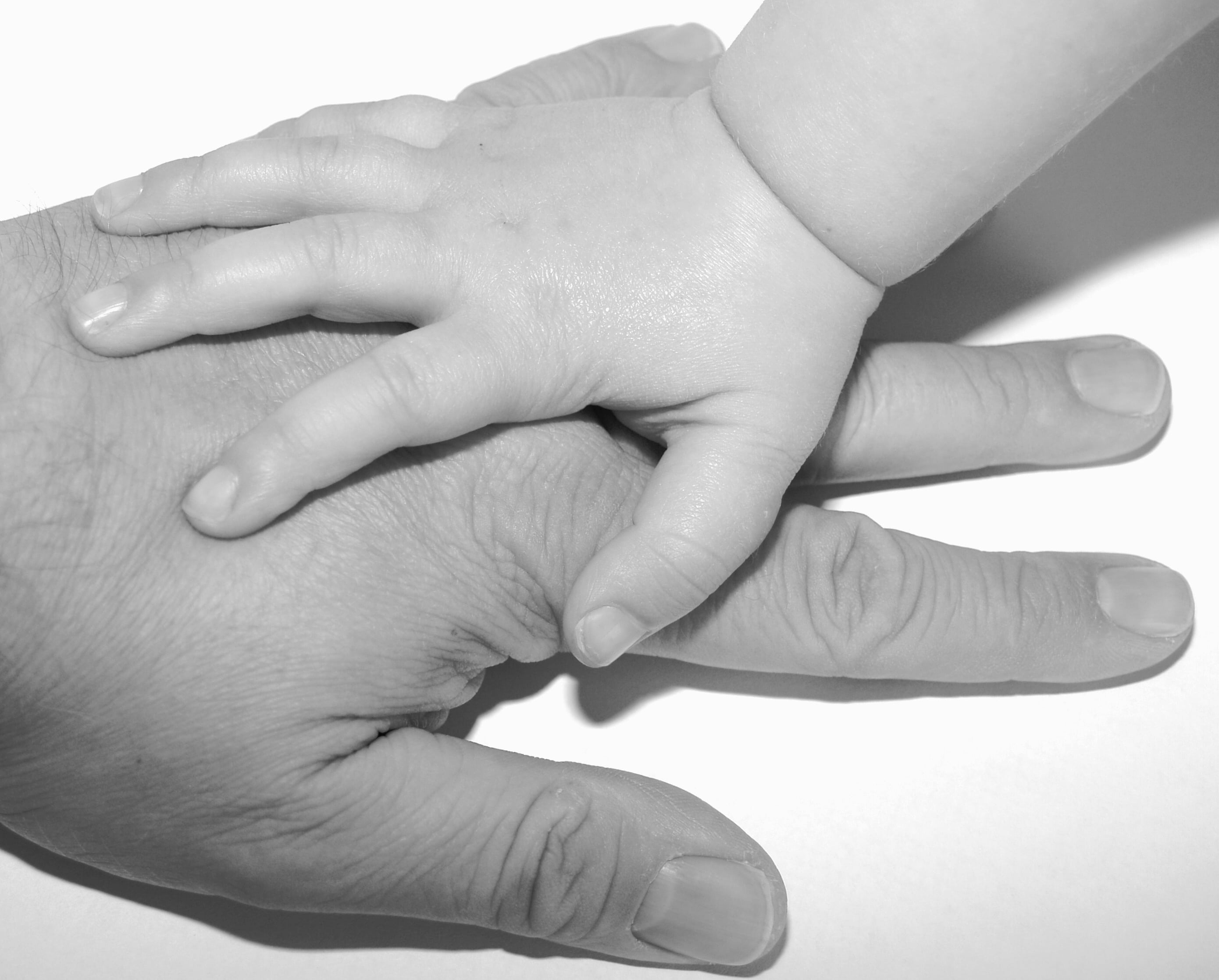 two people, human hand, kid, bonding, adult, men, human body part, grayscale, photograph, left, positive emotion, indoors, young, child, children, fingers, HD Wallpaper