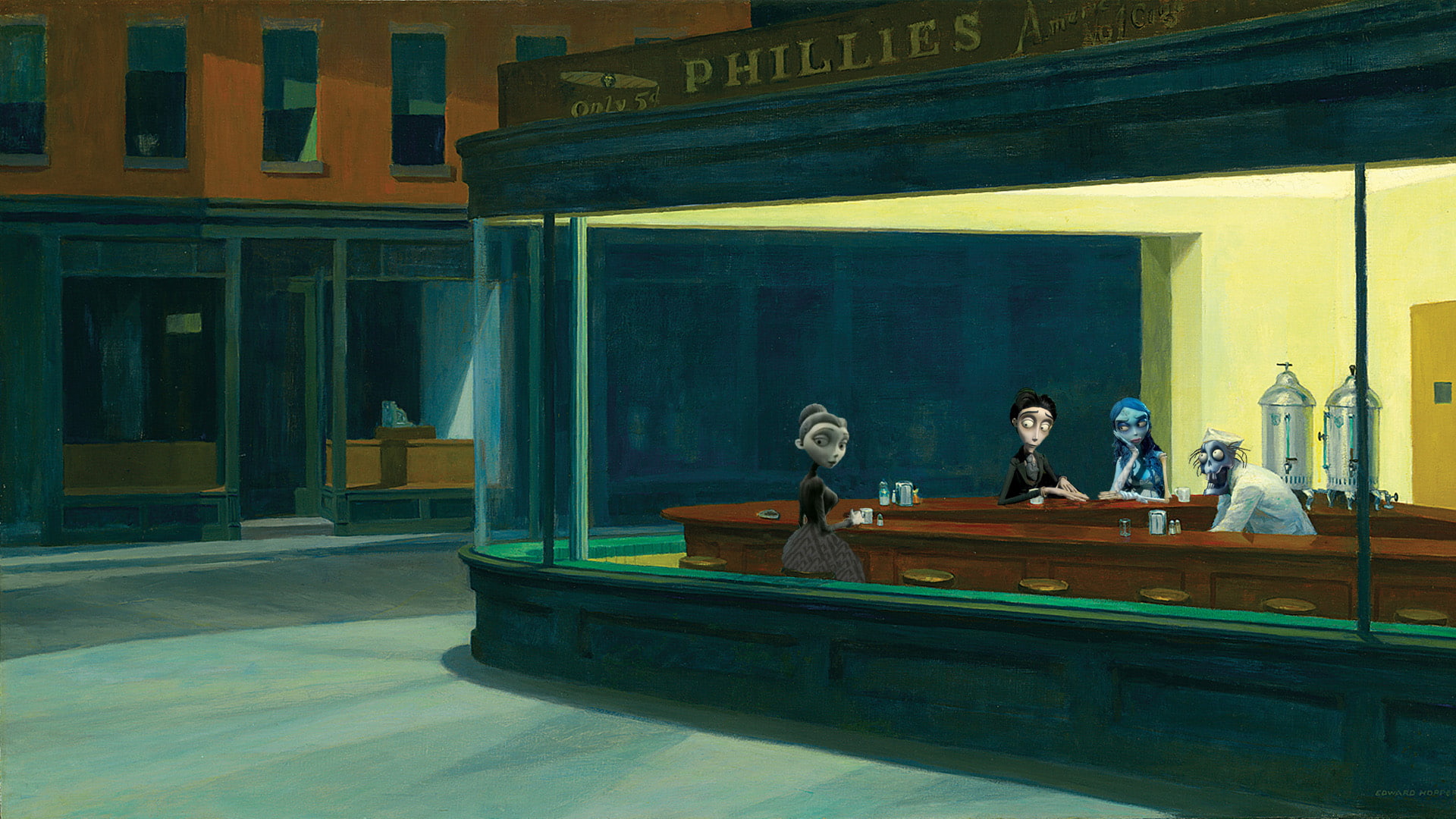parody, nighthawks, diner, 1080P, HD Wallpaper