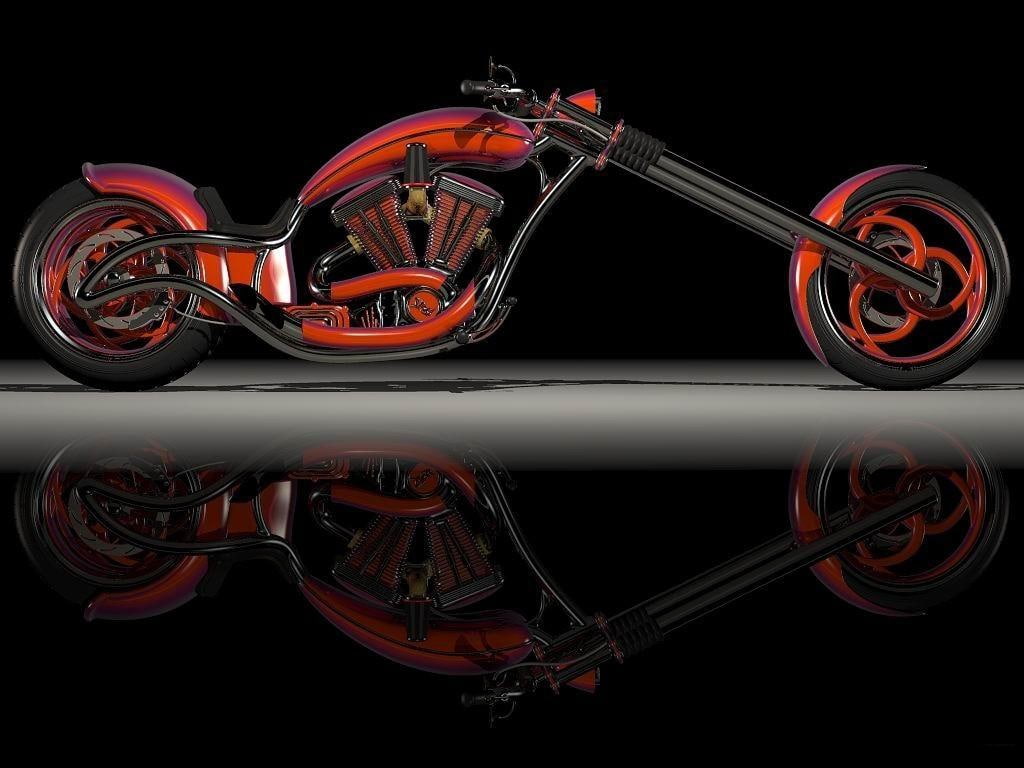 Chopper, bike, american, hd, red, 480P, Black, motorcycles, dark, art, HD Wallpaper