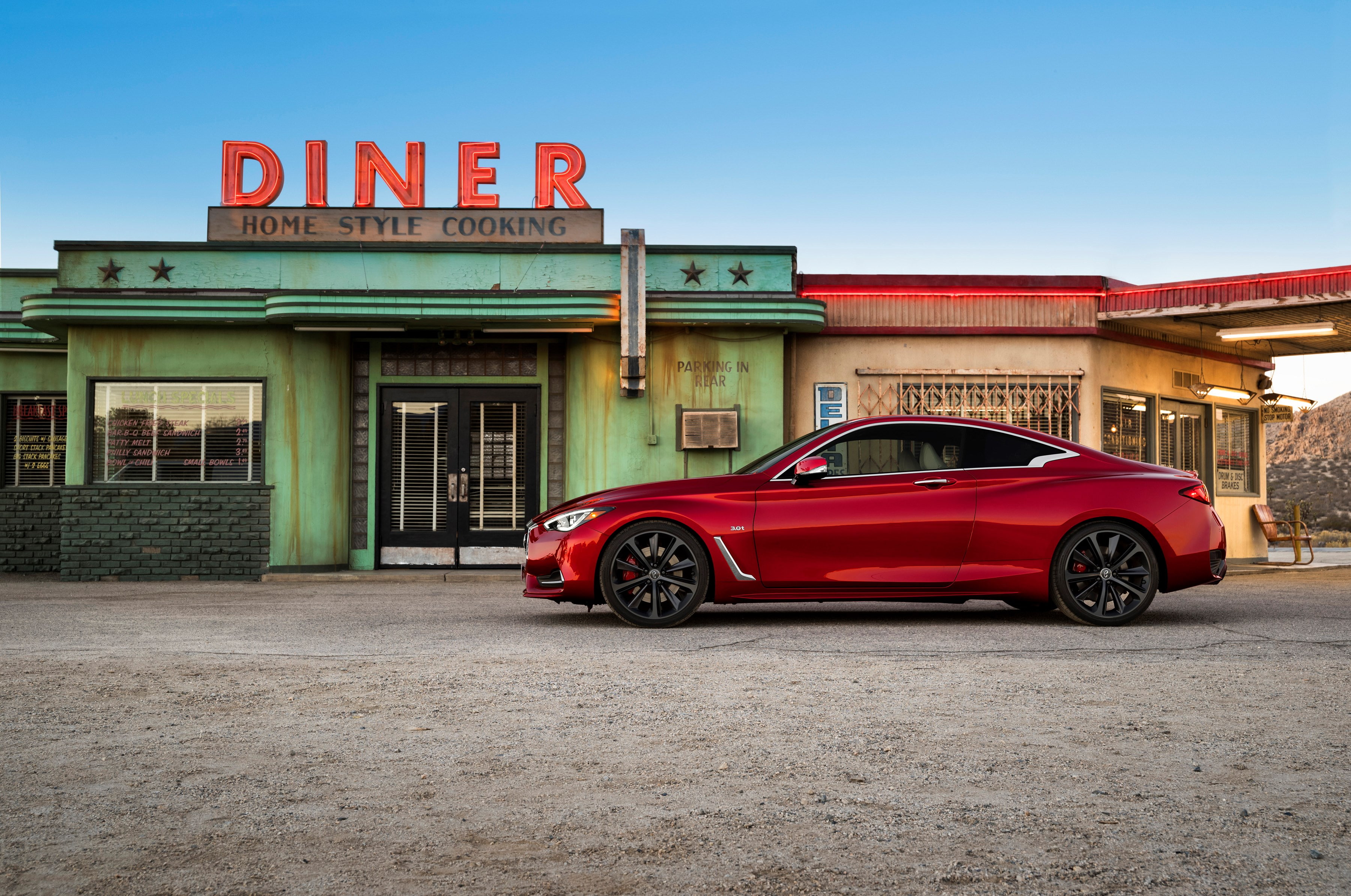 diner, commercial sign, building exterior, store, architecture, red, street, text, mode of transportation, western script, 2K, retro styled, communication, HD Wallpaper