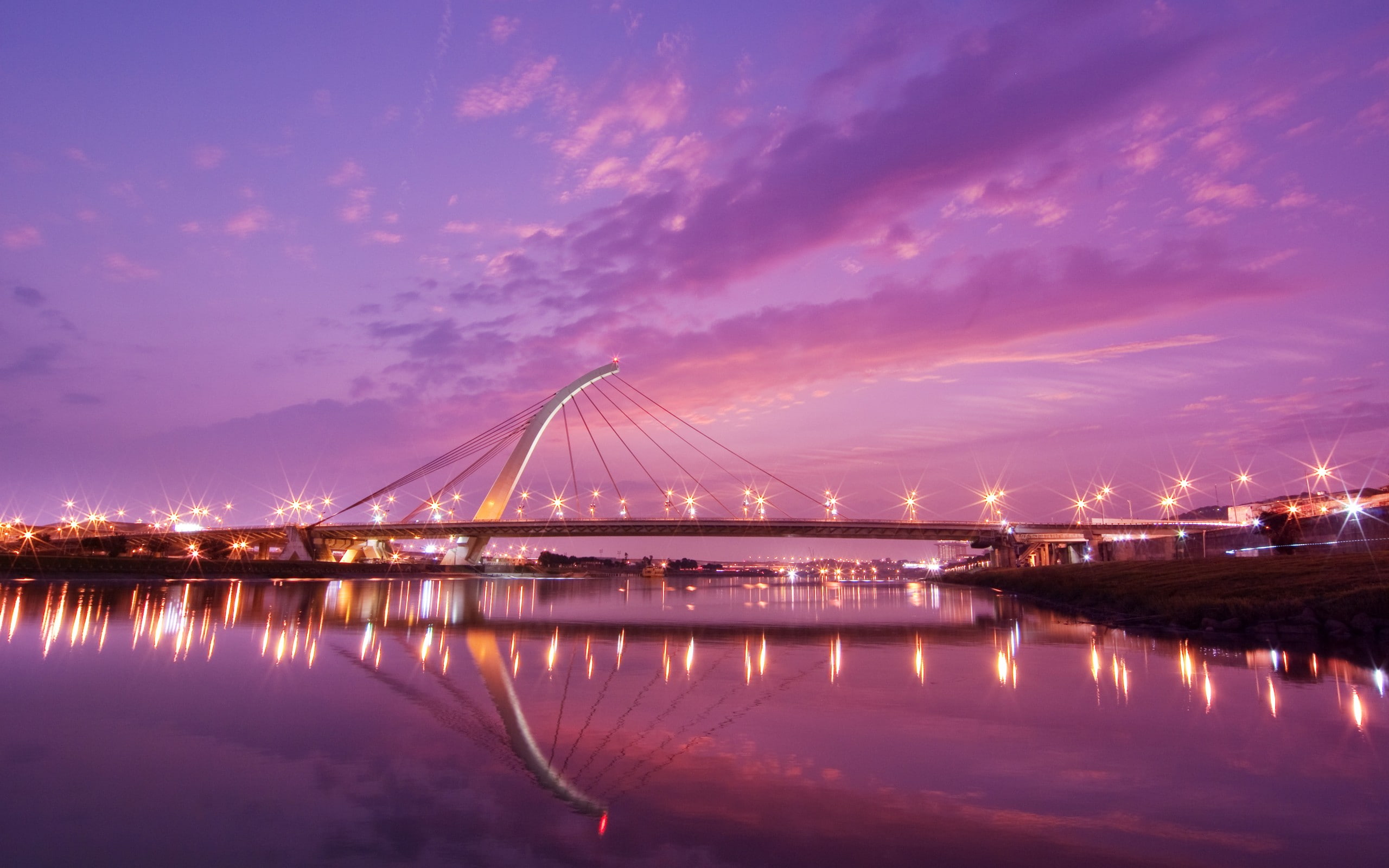China, Taipei, city, bridge, city lights, river, reflection, 2K, lights, HD Wallpaper