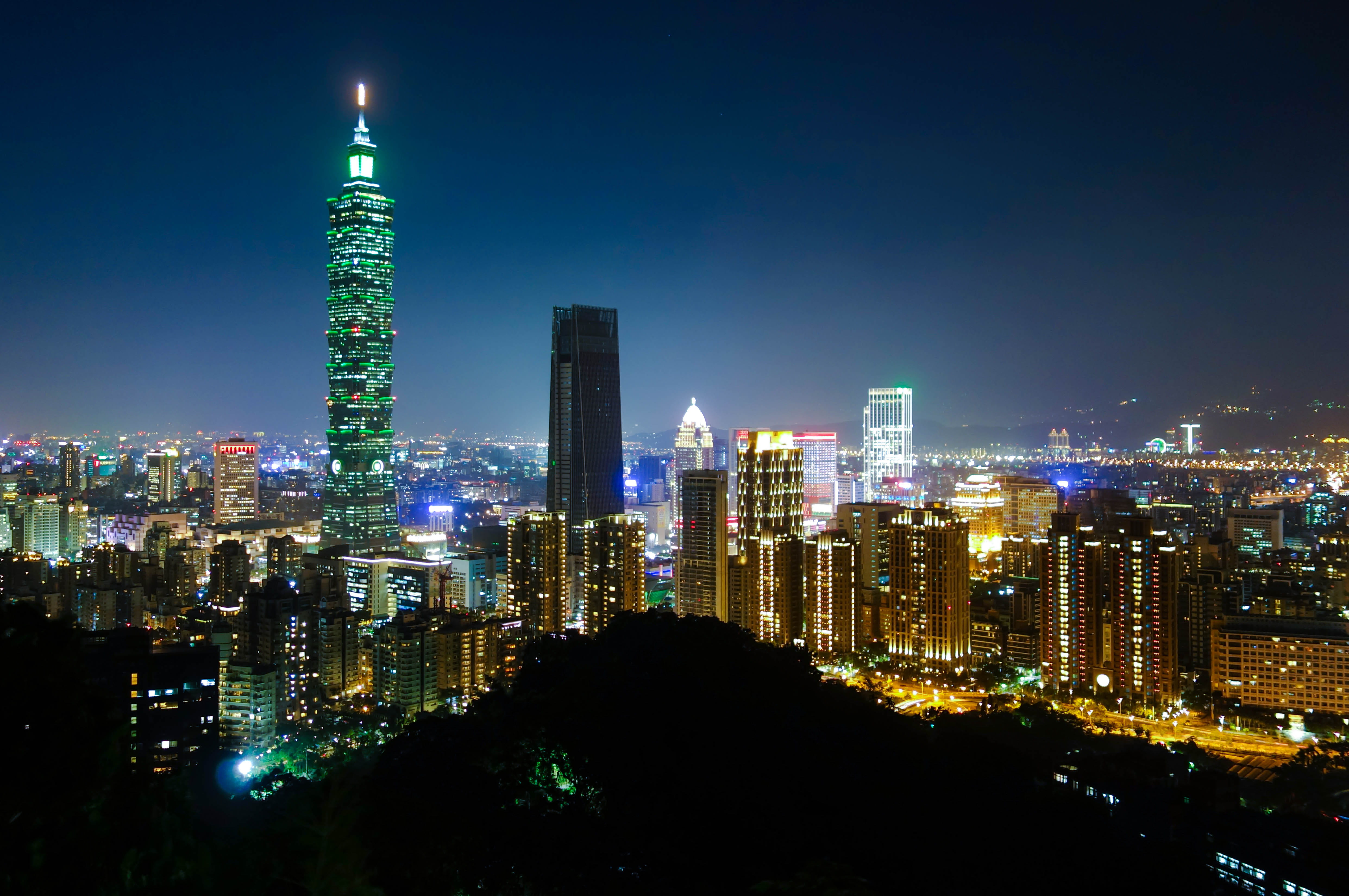 city lights, outdoors, urban skyline, travel destinations, tall - high, buildings, sky, taiwan, elephant mountain, office, light, financial district, architecture, HD Wallpaper
