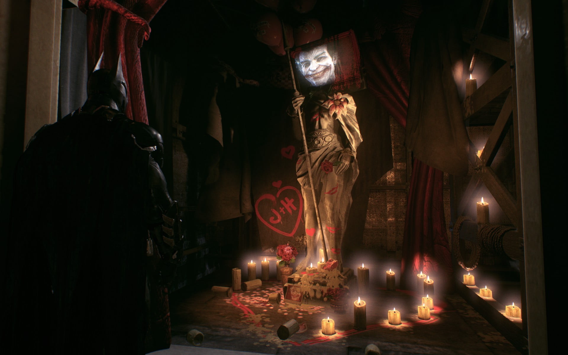 Batman, burning, indoors, candle, fire, place of worship, religion, belief, human representation, built structure, 1080P, text, digital, real people, video games, HD Wallpaper