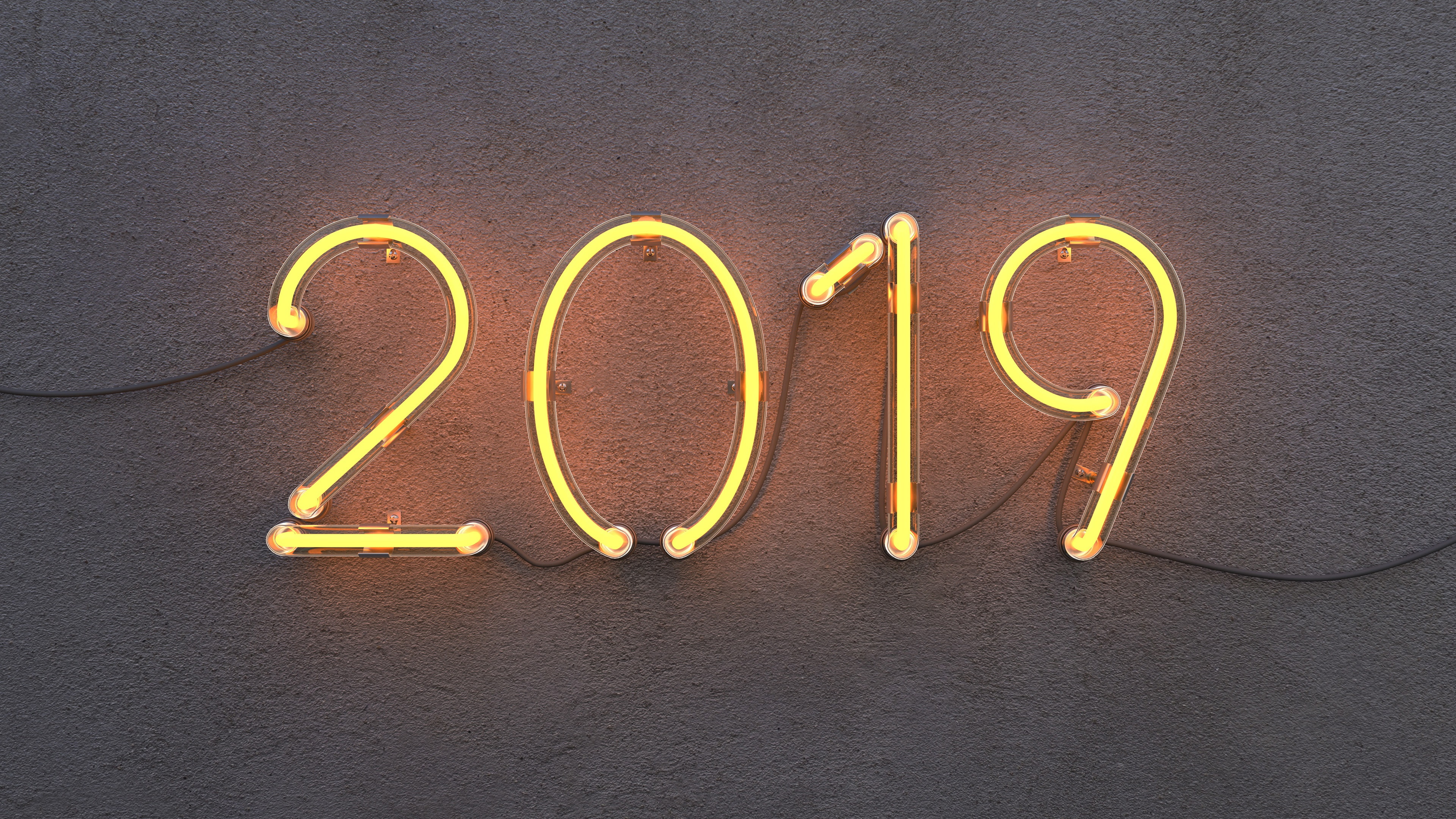 Neon sign, 2019, Happy New Year, 4K, HD, 4K, HD Wallpaper