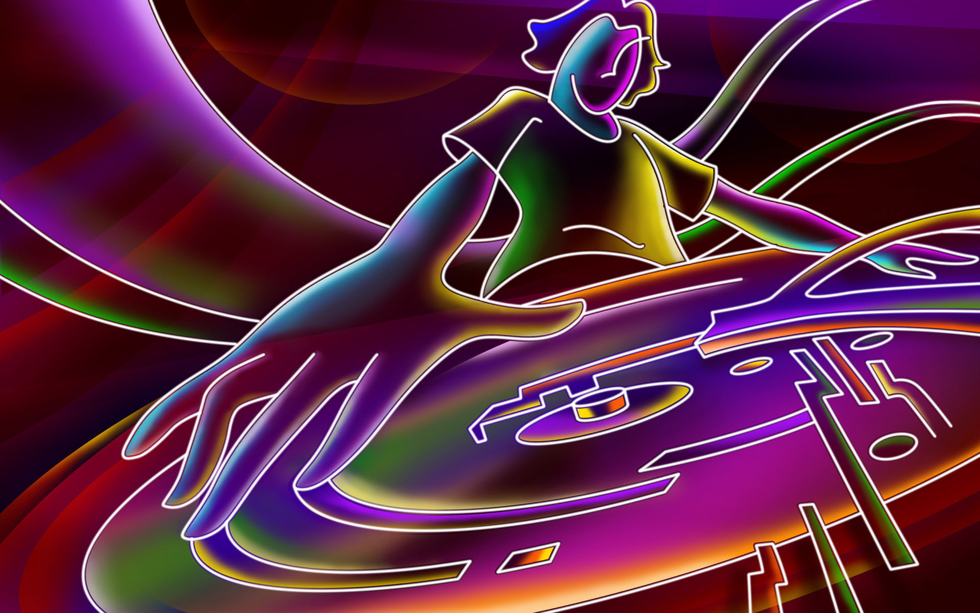 DJ neon outline, Music, 1080P, mixer, 1920x1200, DJ Turntable, HD Wallpaper