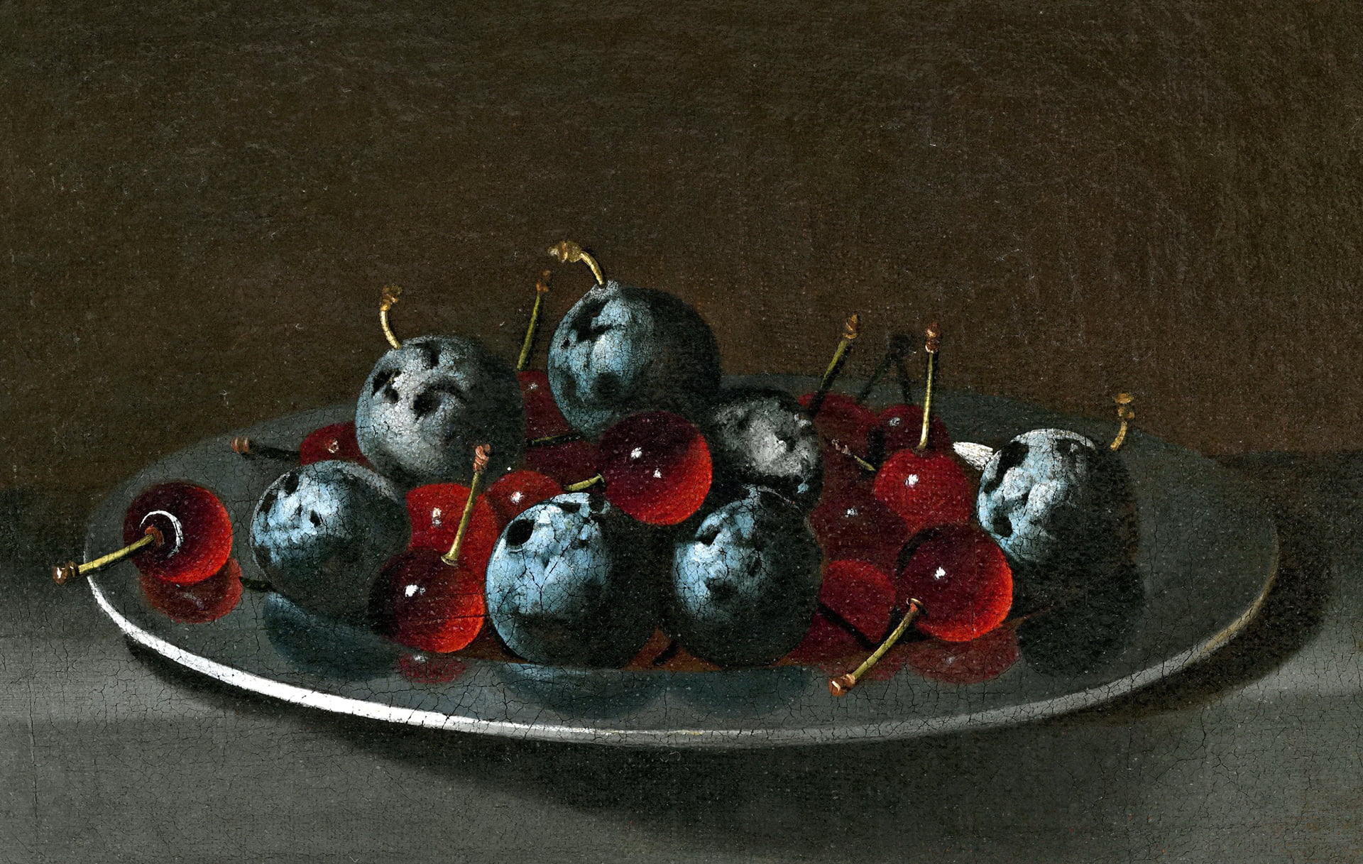holiday, berry fruit, no people, blueberry, freshness, healthy eating, Dish with Plums and Cherries, table, Juan van der Amen and Leon, picture, fruit, HD Wallpaper