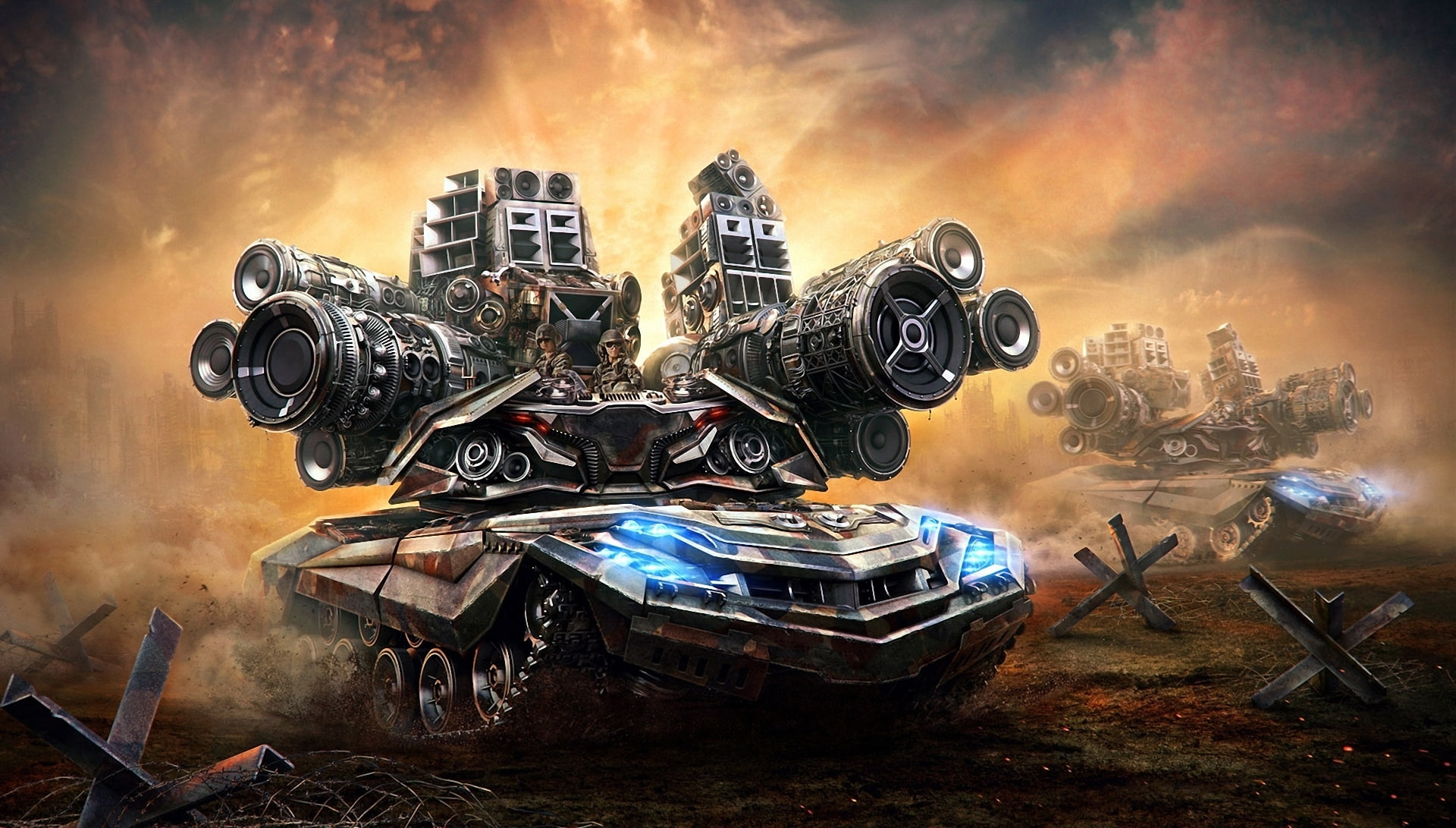music, art, cartoon, psychedelic, dub, war, battle, trance, loud, 1080P, electronic, speakers, tank, military, HD Wallpaper