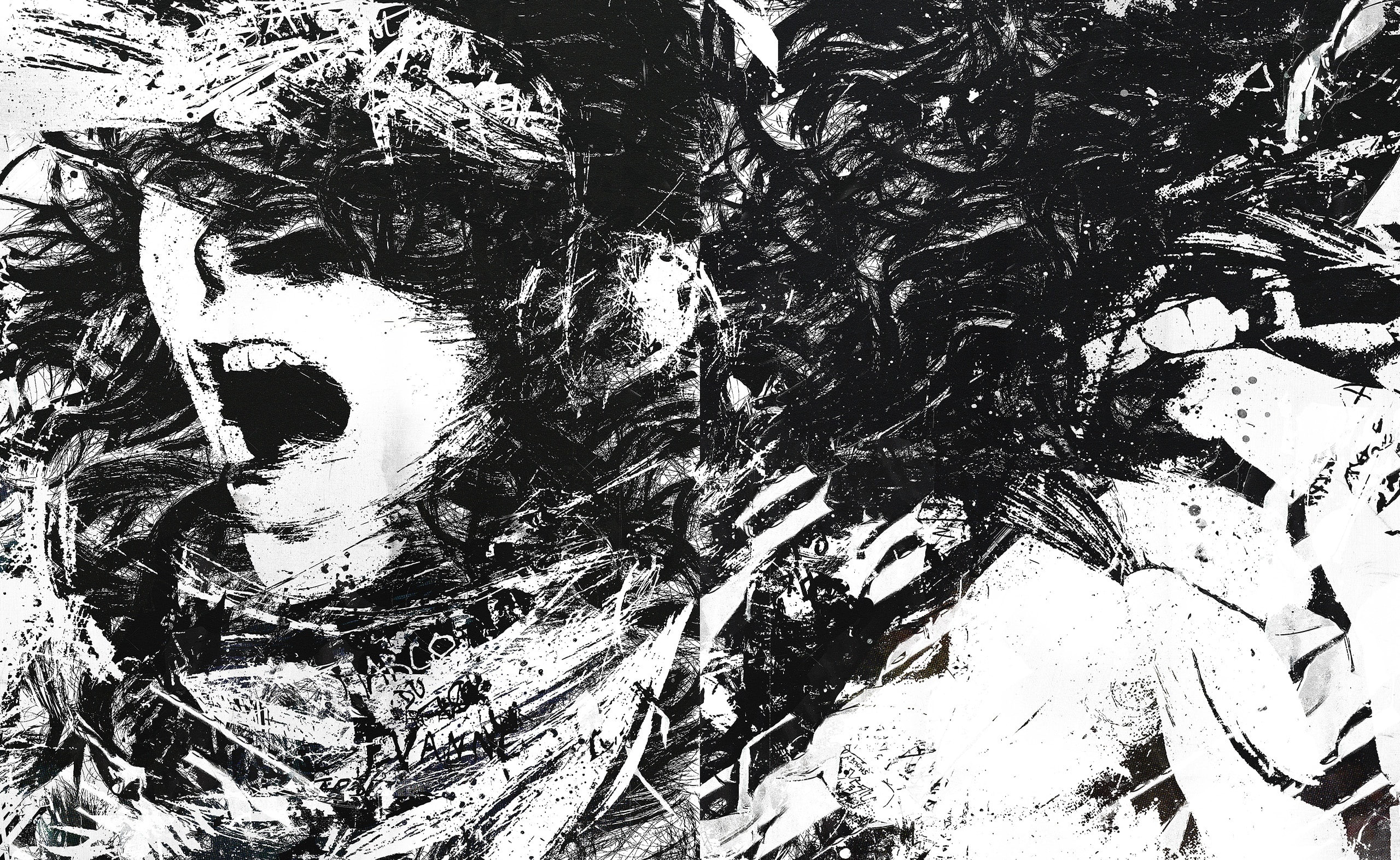 Black and White, representation, abstract, mouth open, close-up, Loud, art and craft, full frame, body part, black, outdoors, painting, 2K, human representation, HD Wallpaper