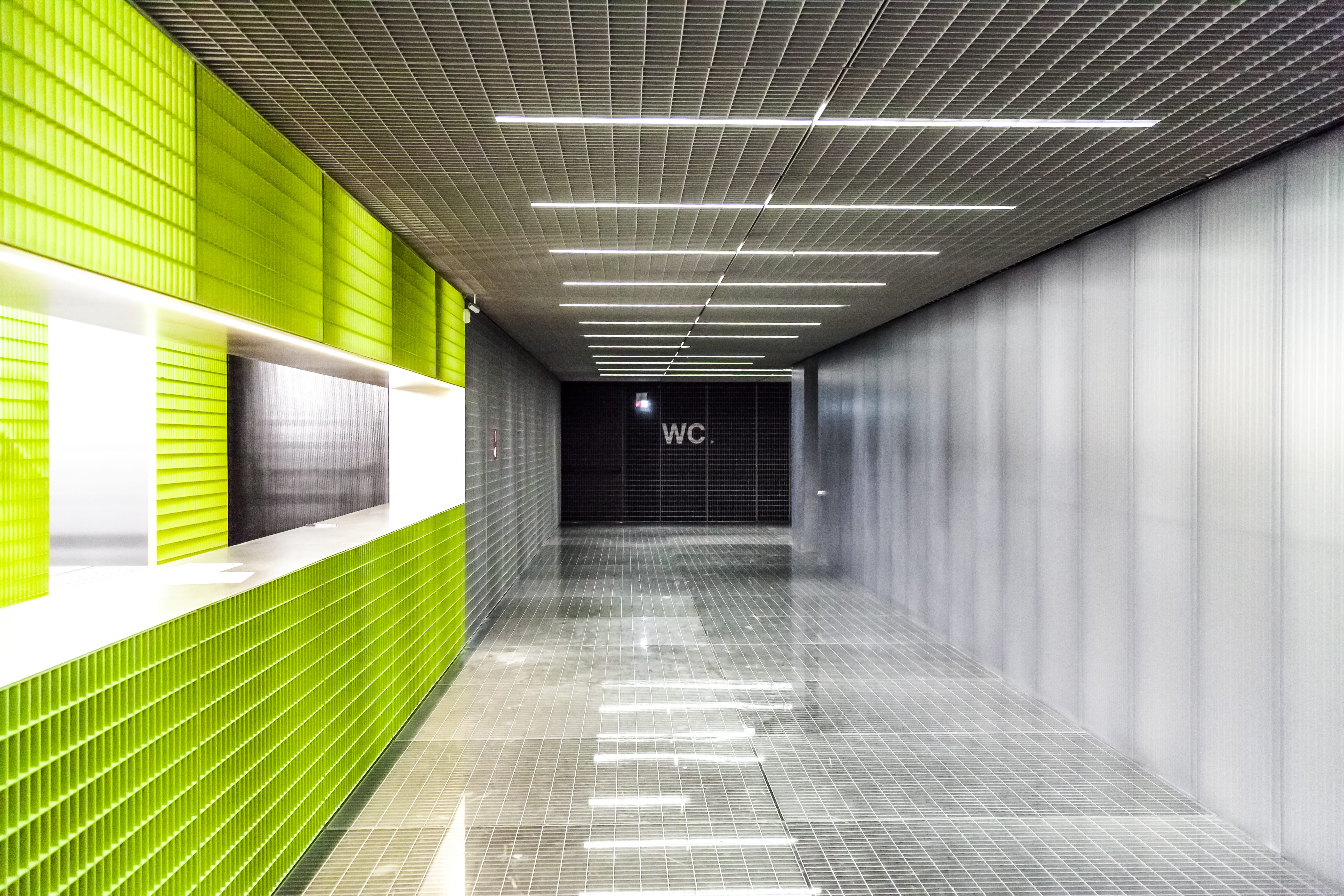 architecture, tiled floor, arcade, italy, bathroom, lighting equipment, empty, modern, illuminated, industry, wall - building feature, direction, diminishing perspective, HD Wallpaper
