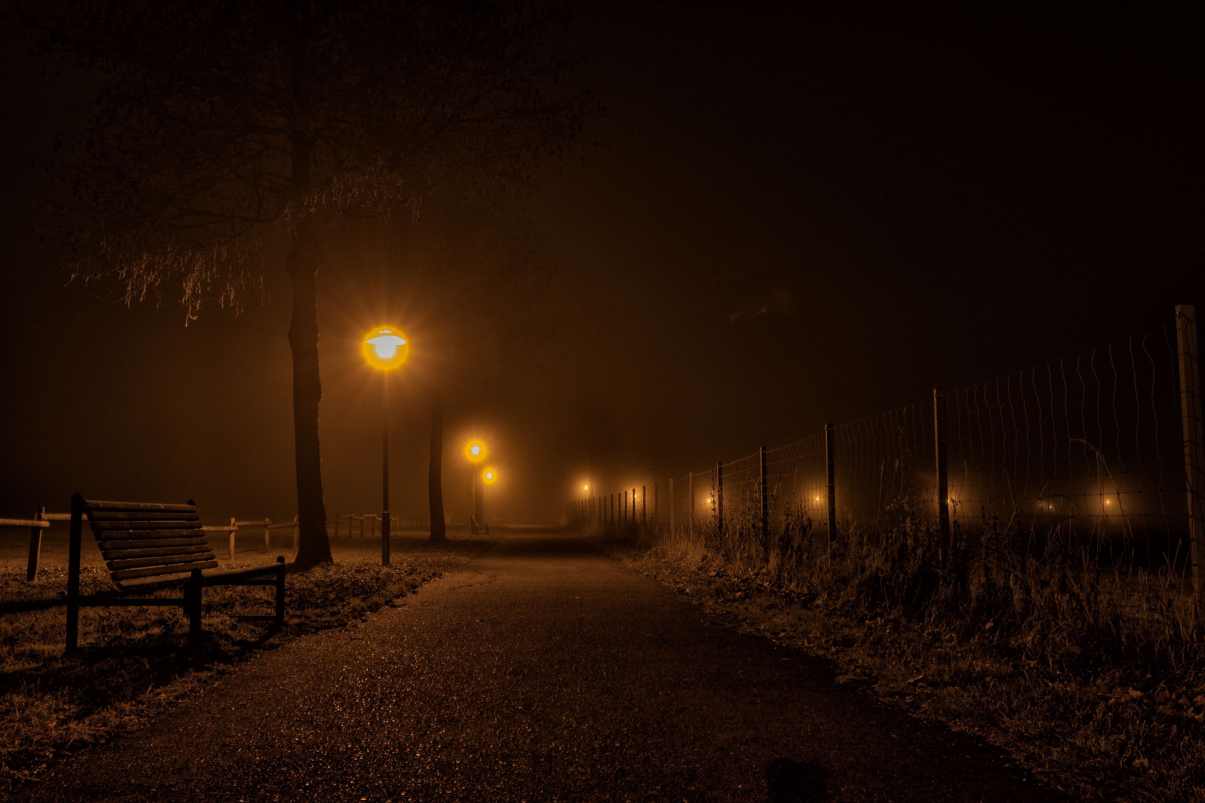 the way forward, direction, park bench, candle, no people, nature, evening, lamp, moon, building, park, clouds, light, directory, footpath, empty, lighting, HD Wallpaper