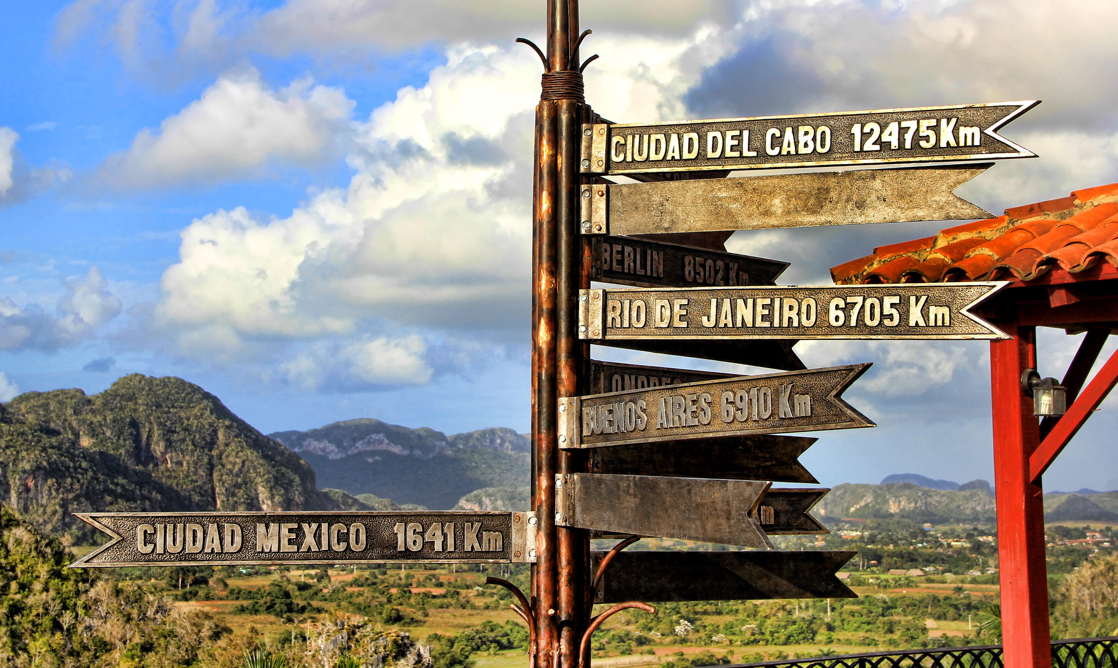 away, text, landscape, architecture, directory, direction, travel, mountain, sky, road sign, no people, travel destinations, outdoors, arrow symbol, western script, HD Wallpaper