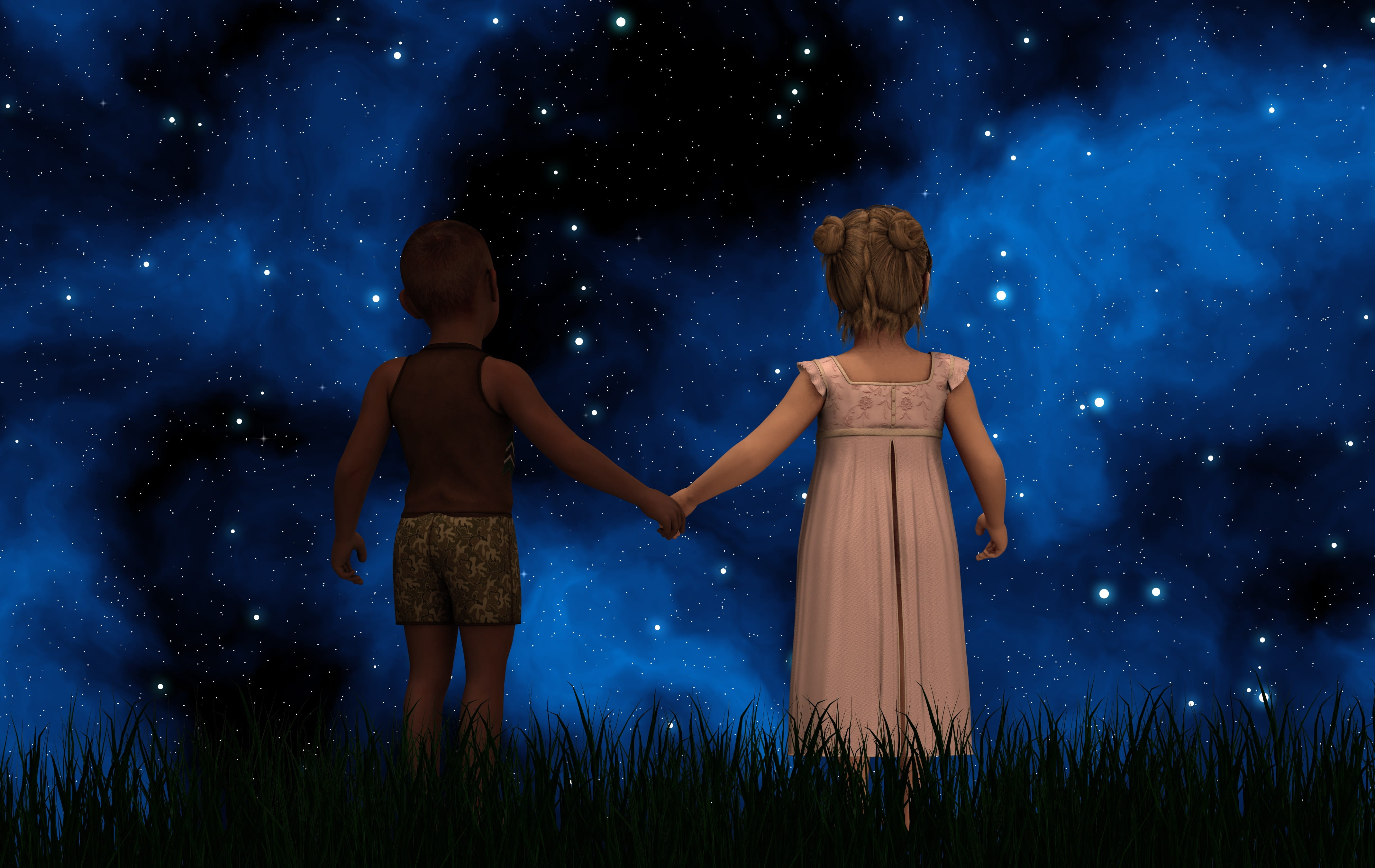 digital art, earth, skin color, hand in hand, nature, space, clouds, togetherness, plant, universe, girl, forward, peaceful, star - space, grass, north america, HD Wallpaper
