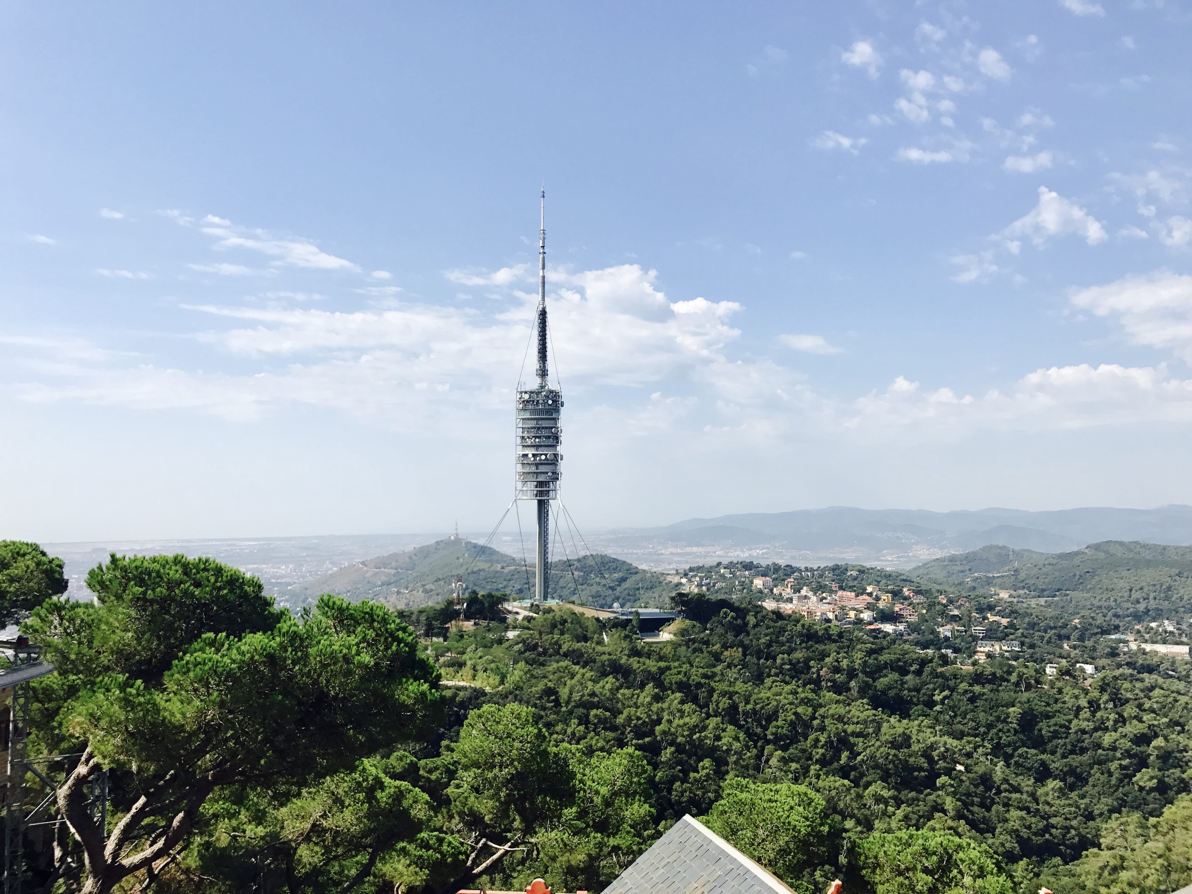 tall - high, global communications, tree, built structure, communication, cityscape, plant, city, spain, outdoors, tibidabo, sky, radio tower, skyline, HD Wallpaper