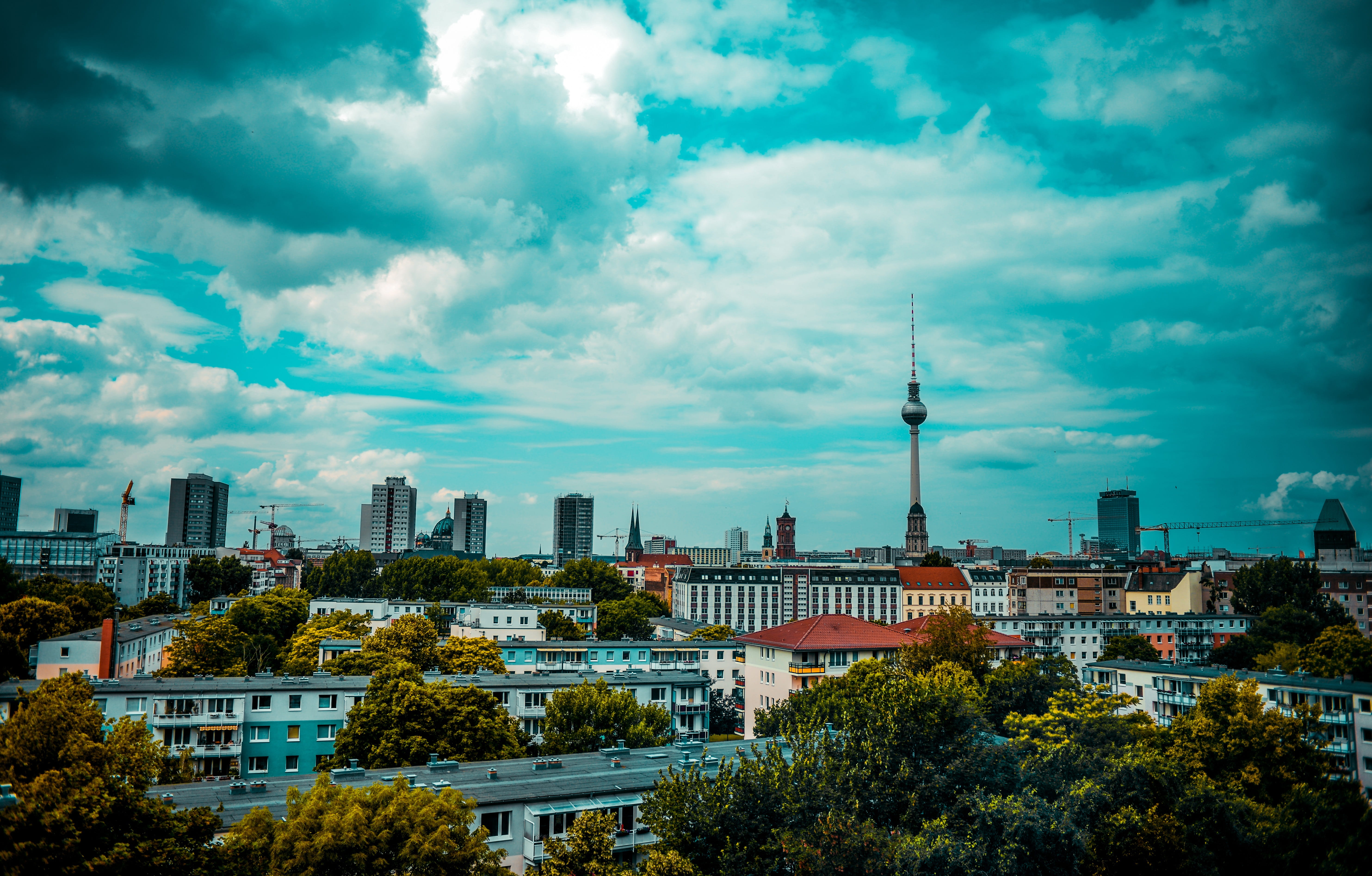 travel, white, built structure, buildings, tall - high, spire, cityscape, global communications, radio tower, urban, landmark, tv, modern, clouds, tower, HD Wallpaper