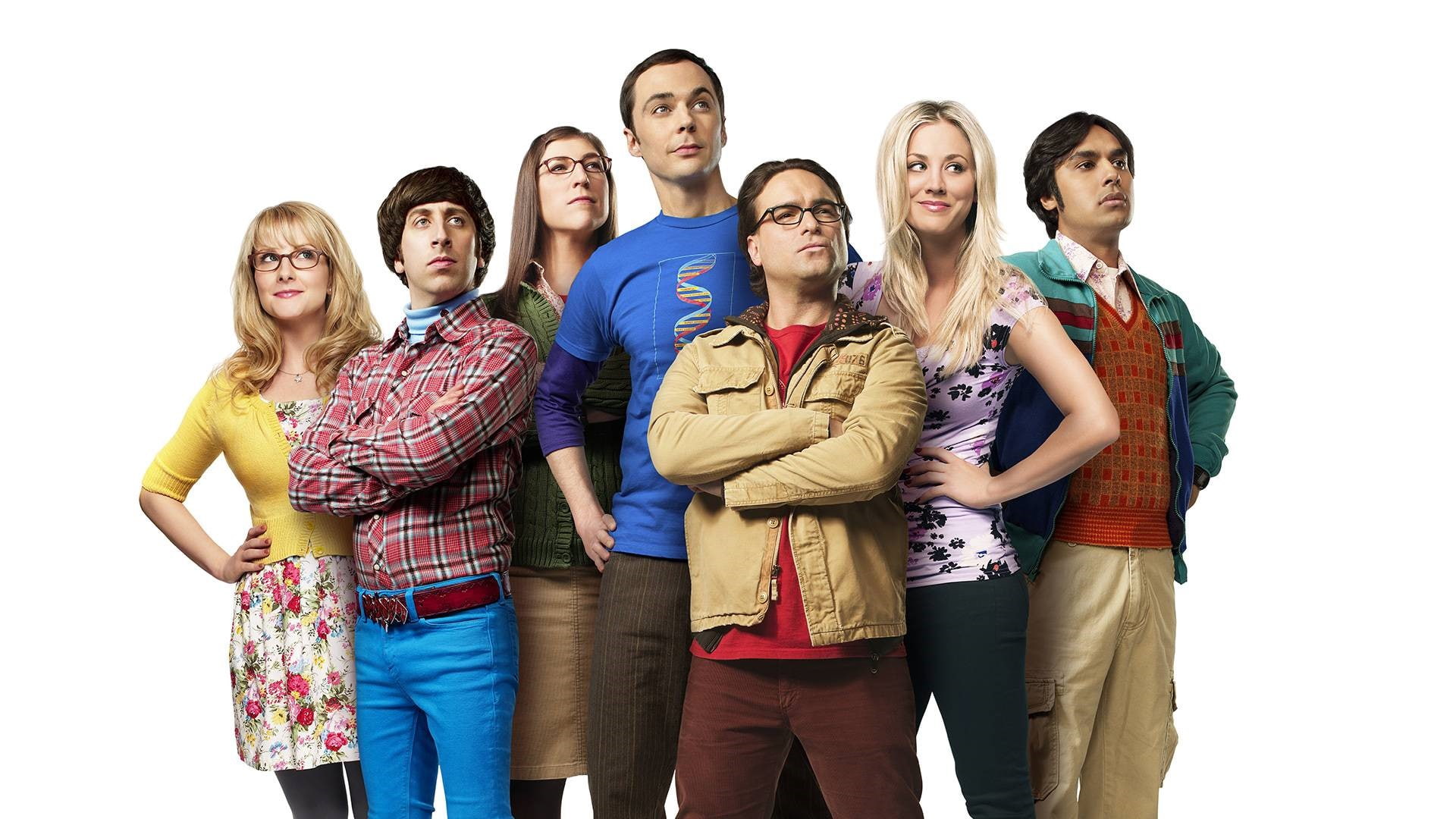 group of people, positive emotion, Sheldon, indoors, white background, friendship, casual clothing, The big bang theory, cut out, standing, 2007, studio shot, HD Wallpaper