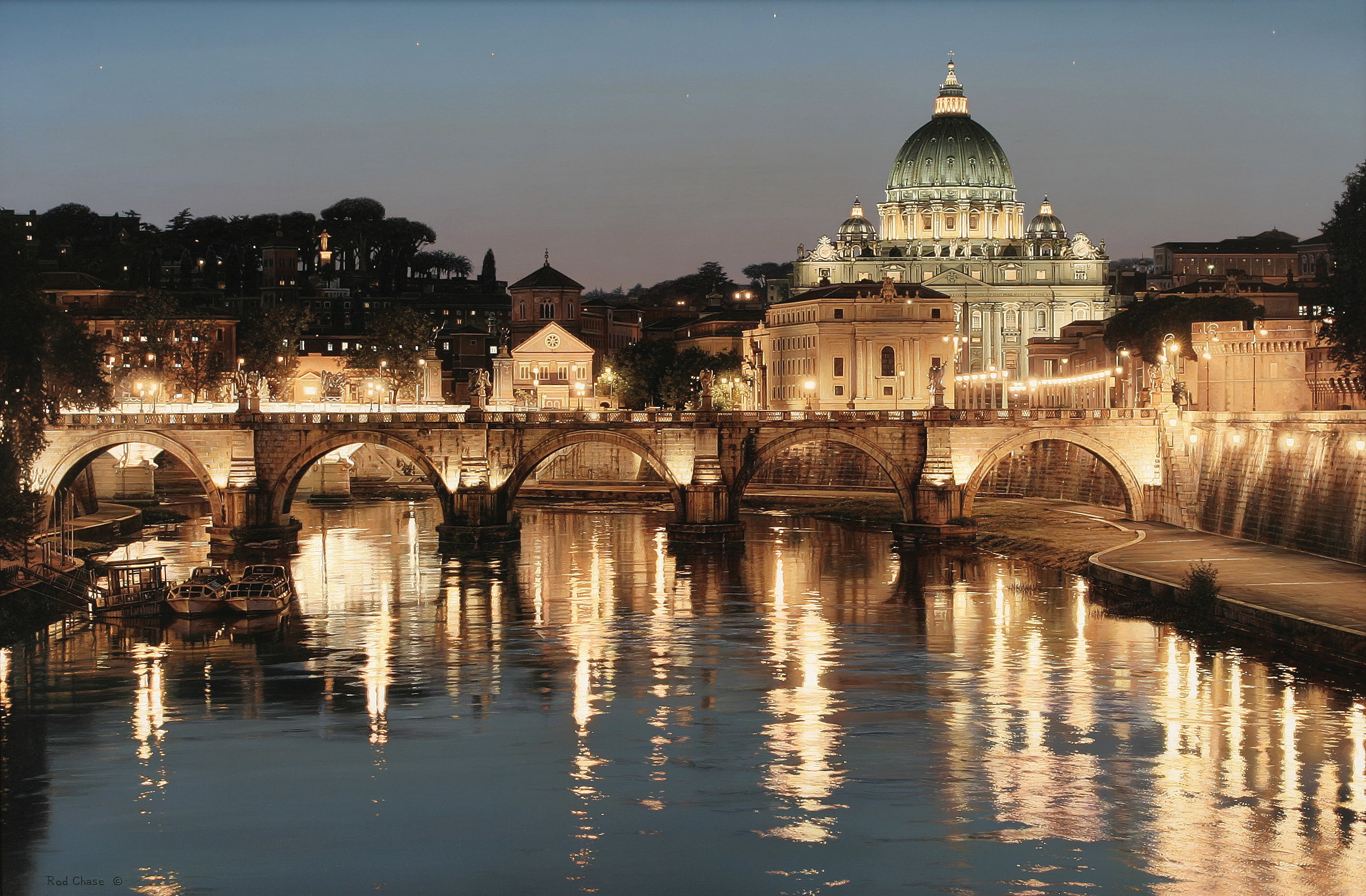 Basilica, Italy, water, architecture, arch, arch bridge, nature, travel destinations, lights, bridge, city, building, river, reflection, waterfront, connection, HD Wallpaper