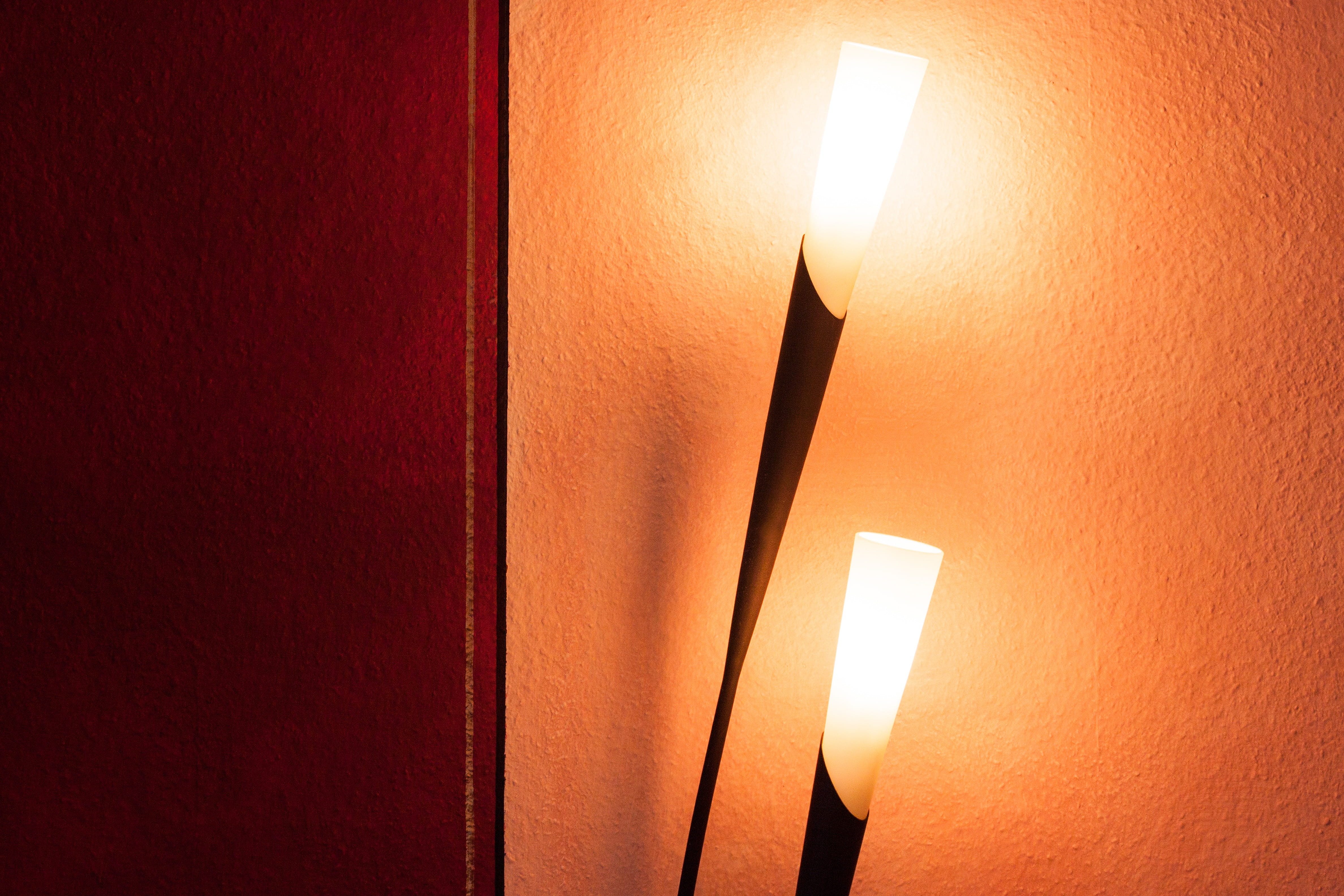 gold, no People, glowing, night, wall, light bulb, designer lamp, electrical equipment, built structure, architecture, lighting, orange color, home interior, HD Wallpaper