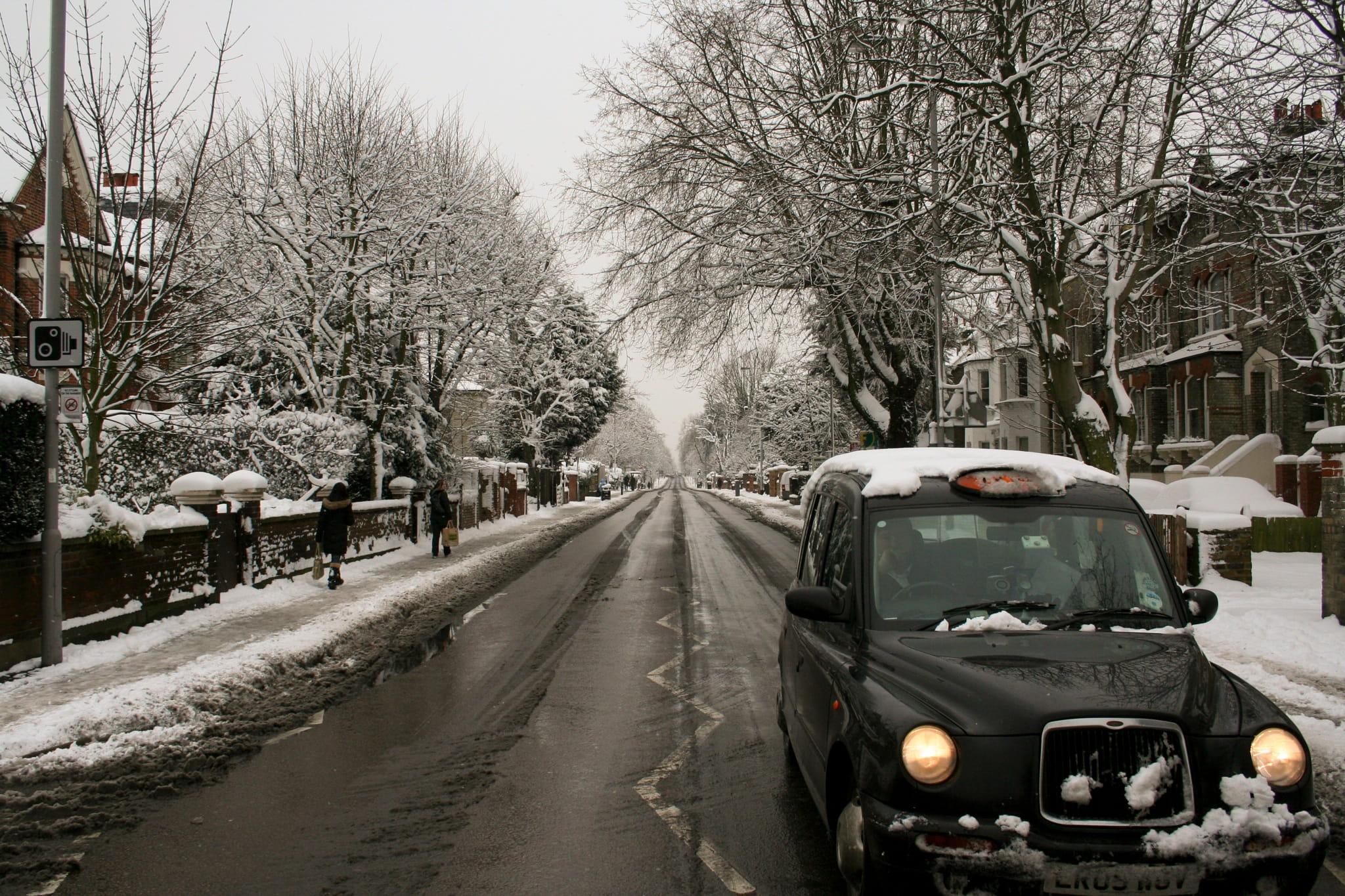 the way forward, cab, london, city, plant, car, outdoors, trees, street, bare tree, land vehicle, united kingdom, 1080P, no people, snow, day, white, taxi, HD Wallpaper