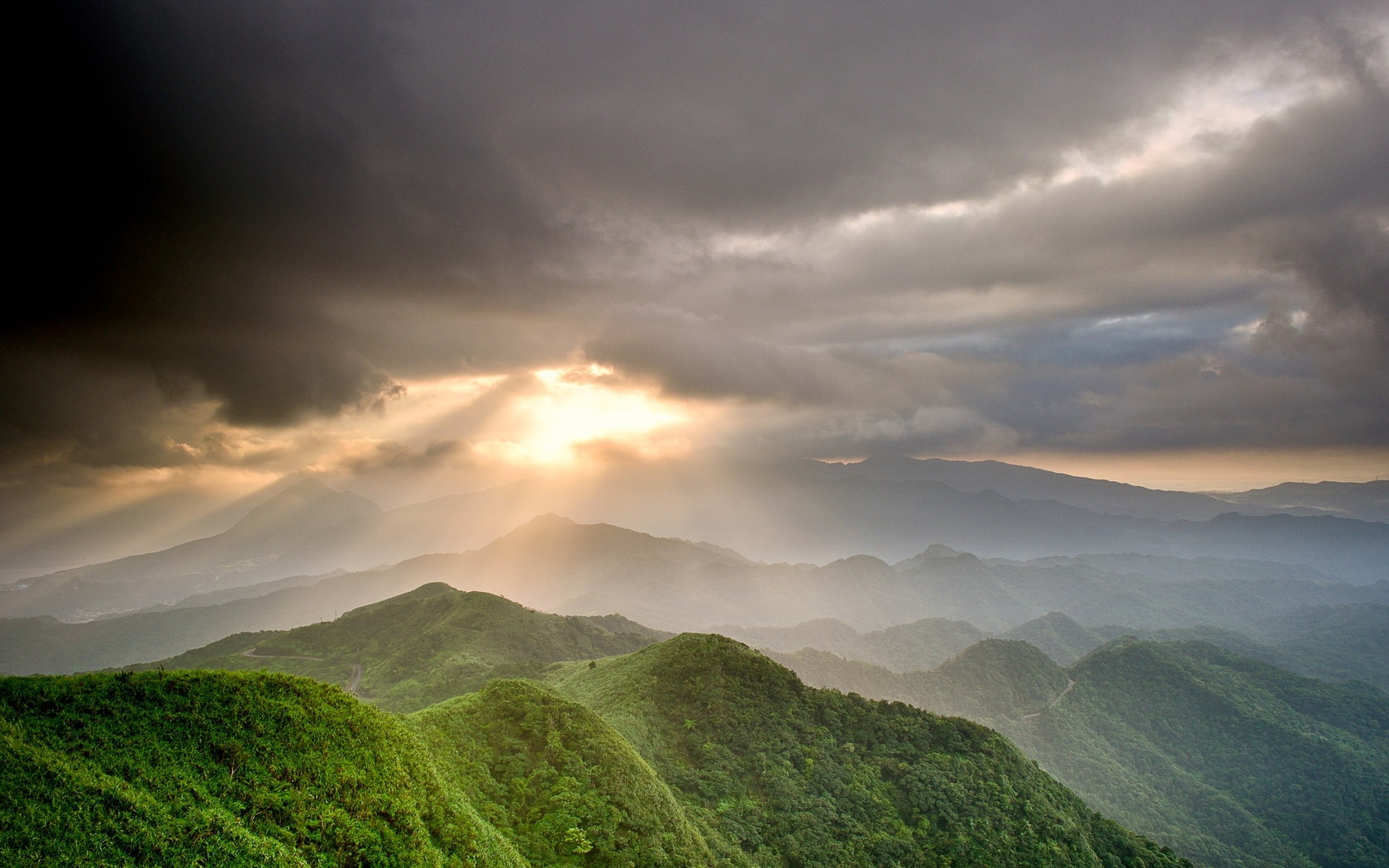 height, sun, gleam, mountains, beams, 720P, greatness, HD Wallpaper