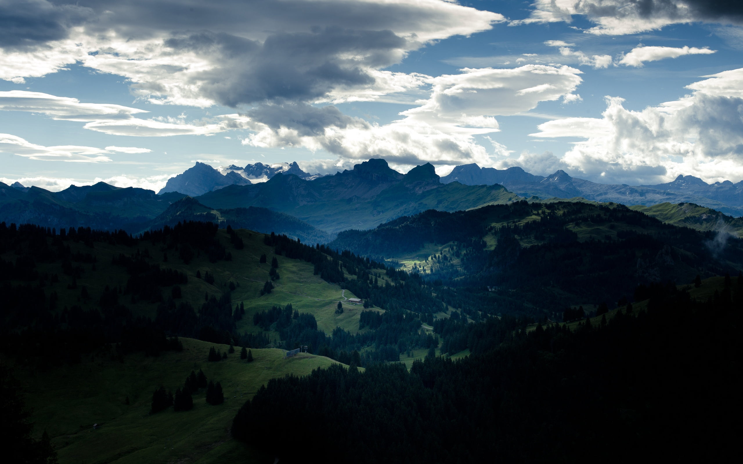 height, italy, from above, snow, grass, europe, sunlight, mountain, woods, sky, idyllic, outdoors, valley, range, nature, rural Scene, summer, rock - Object, HD Wallpaper