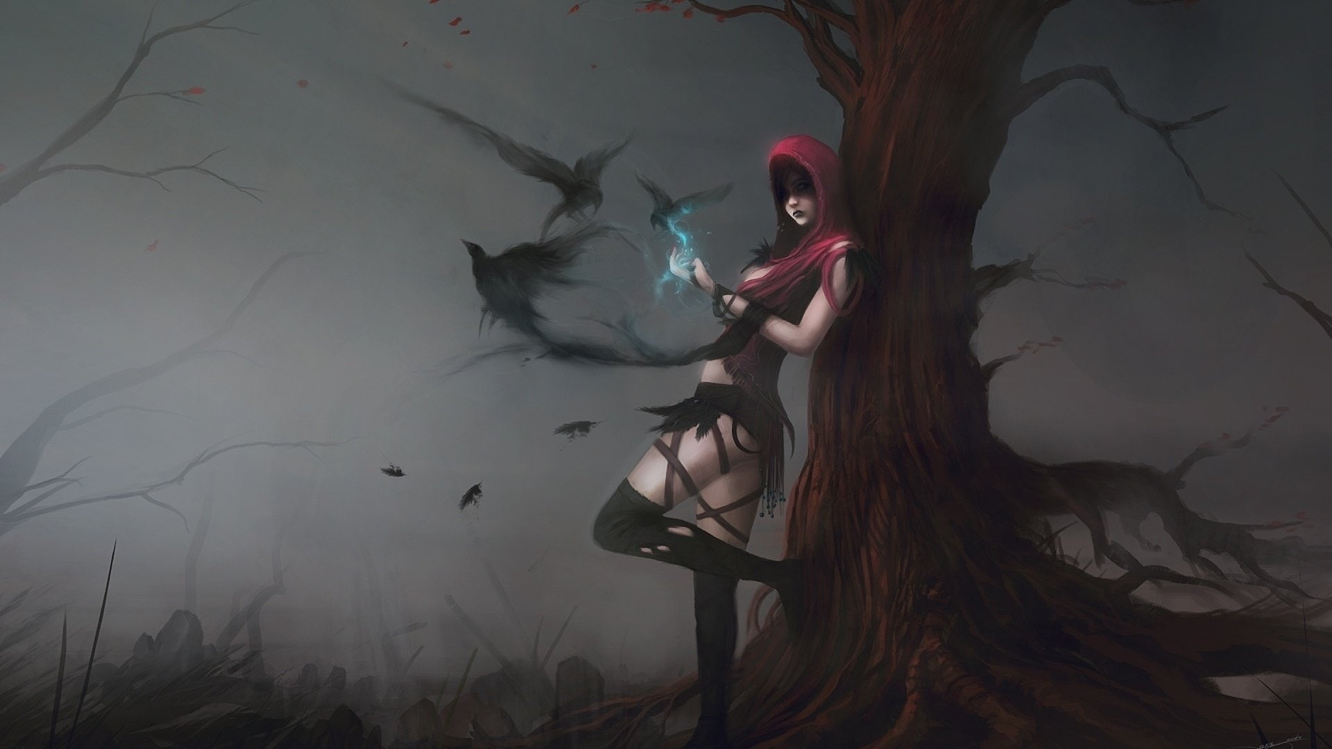 bird, dragon, Magic, girl, 1080P, crows, Morrigan, age, art, Blink, HD Wallpaper