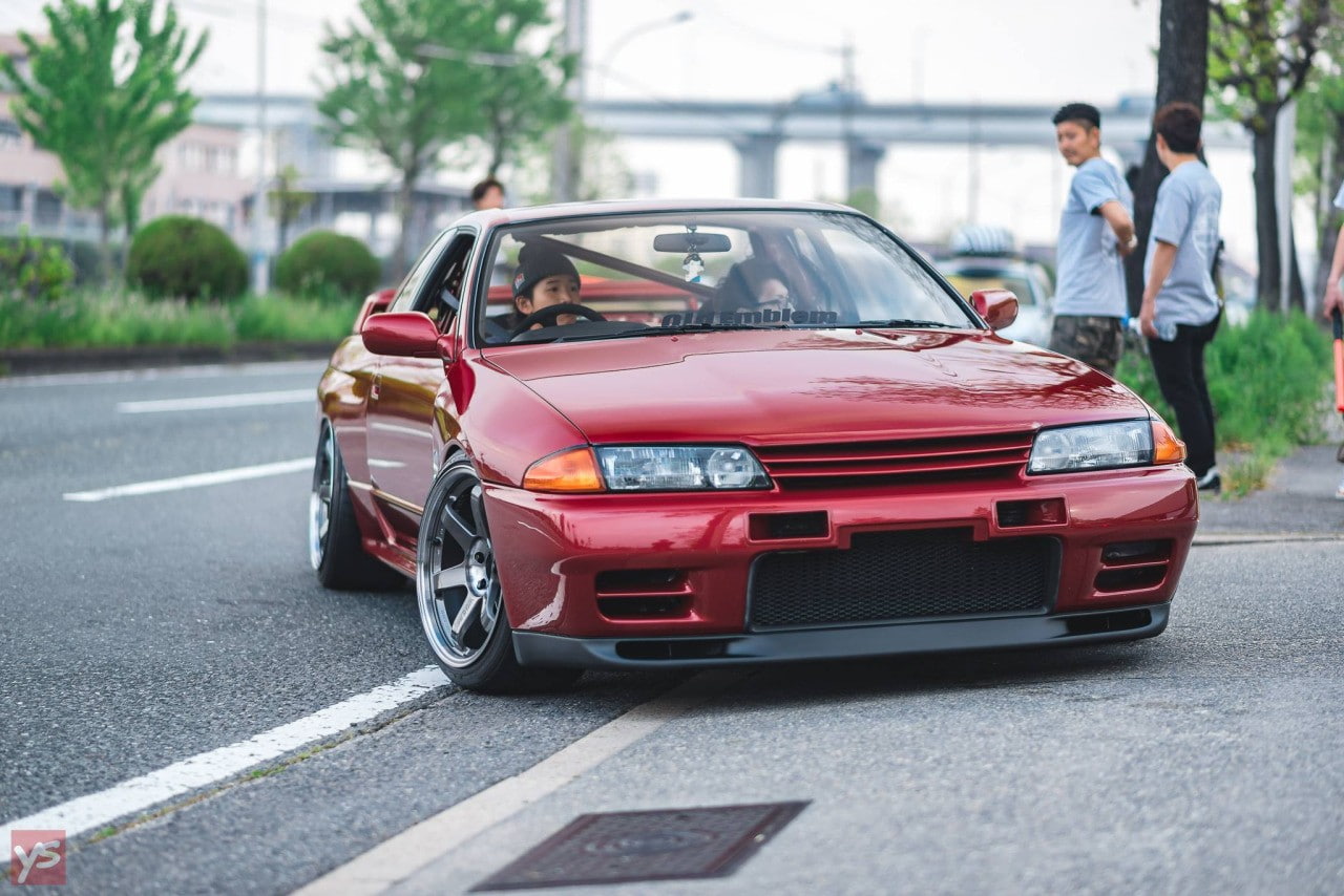 Lowered, road, Tuning, Trees, car, JDM, VOLK RACING, People, Nissan Skyline R32, Nissan, Stance, Bushes, 720P, HD Wallpaper