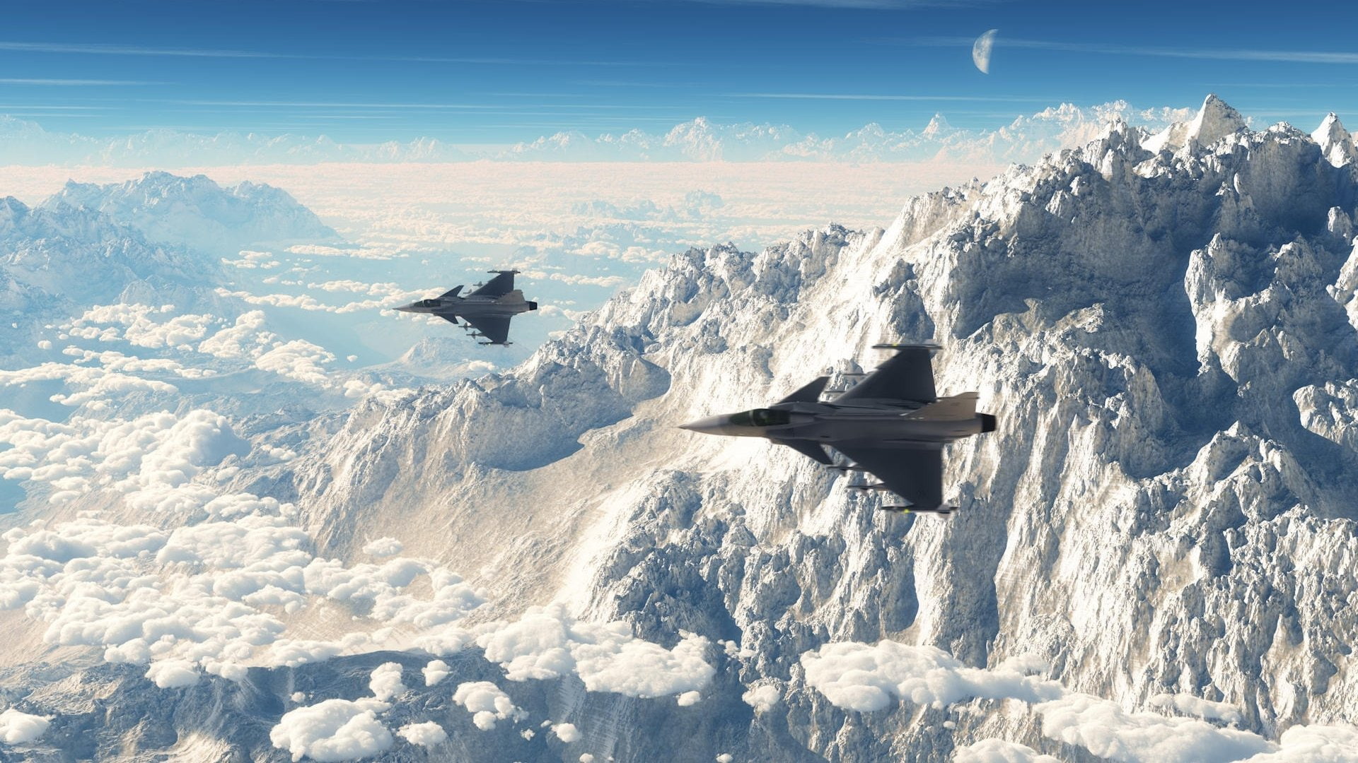 travel, tranquil scene, nature, sky, winter, outdoors, cloud - sky, tranquility, Saab JAS 39 Gripen, 1080P, scenics - nature, no people, mountain peak, HD Wallpaper