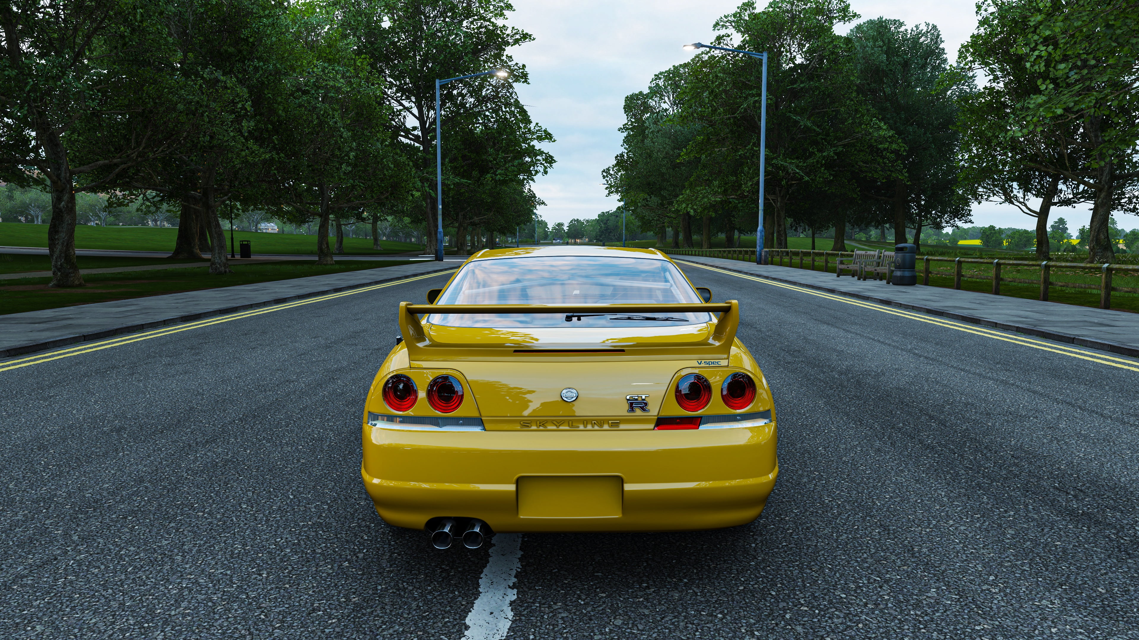 forza horizon, nissan skyline, england, nissan, road, yellow, 4K, nissan gtr, london, nissan skyline r33, forza, HD Wallpaper