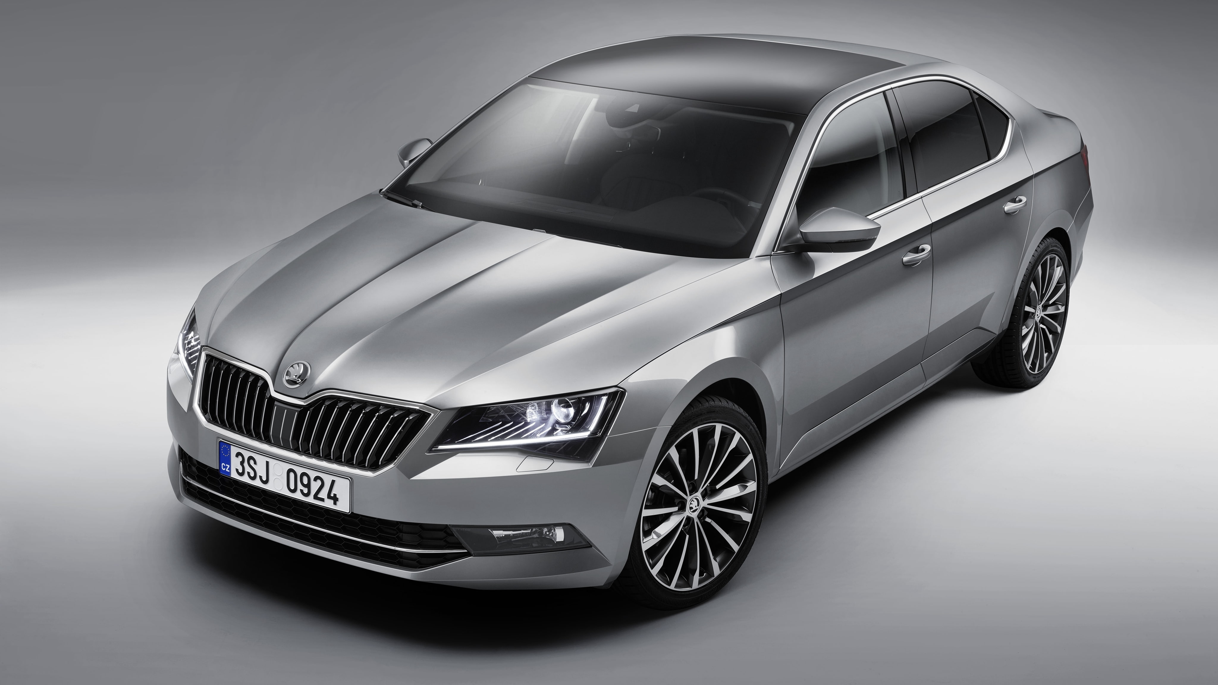 silver Colored, metallic, sedan, technology, Skoda, stationary, sports Car, shiny, indoors, travel, black Color, land Vehicle, mode of Transport, 2015, HD Wallpaper