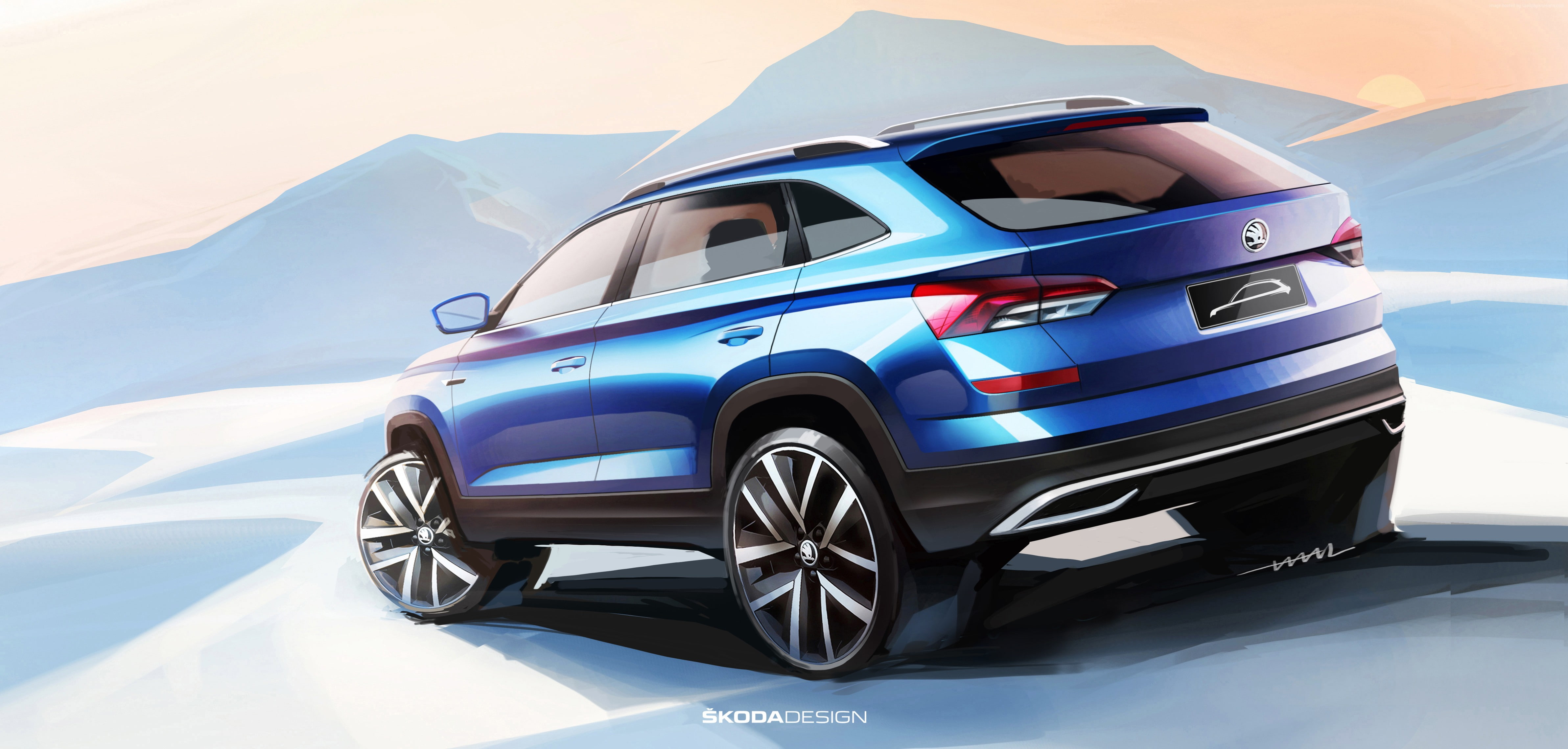 sports car, Skoda Kodiaq, journey, SUV, mountain, day, car, luxury, freedom, holiday, sunlight, 4K, transportation, trip, 2019 Cars, environment, nature, HD Wallpaper