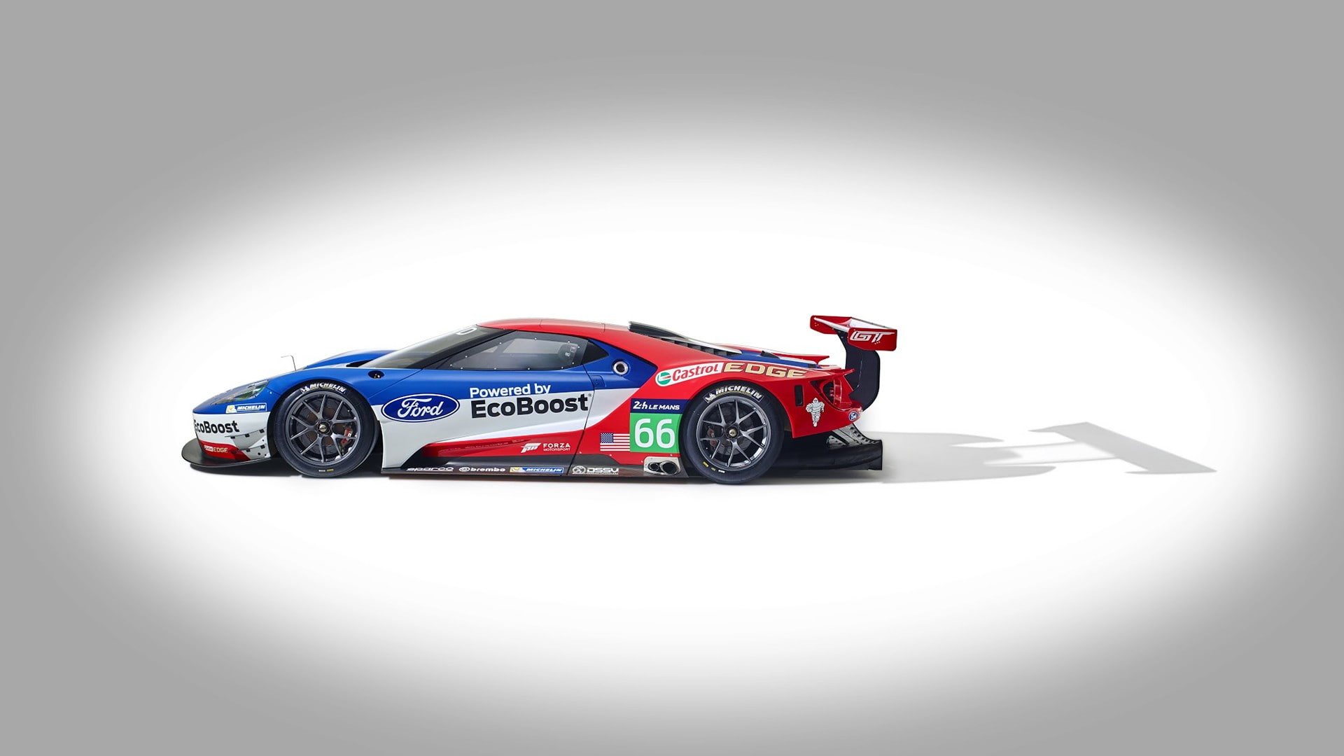 land vehicle, Ford GT, car, transportation, no people, studio shot, Le Mans, competition, copy space, 1080P, race cars, white color, single object, indoors, HD Wallpaper