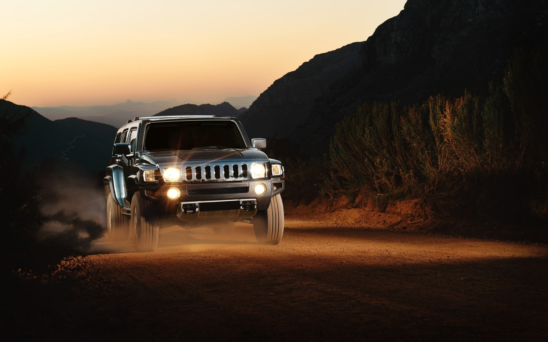 hummer, hd, cars, dirt, 1080P, lights, suv, road, HD Wallpaper