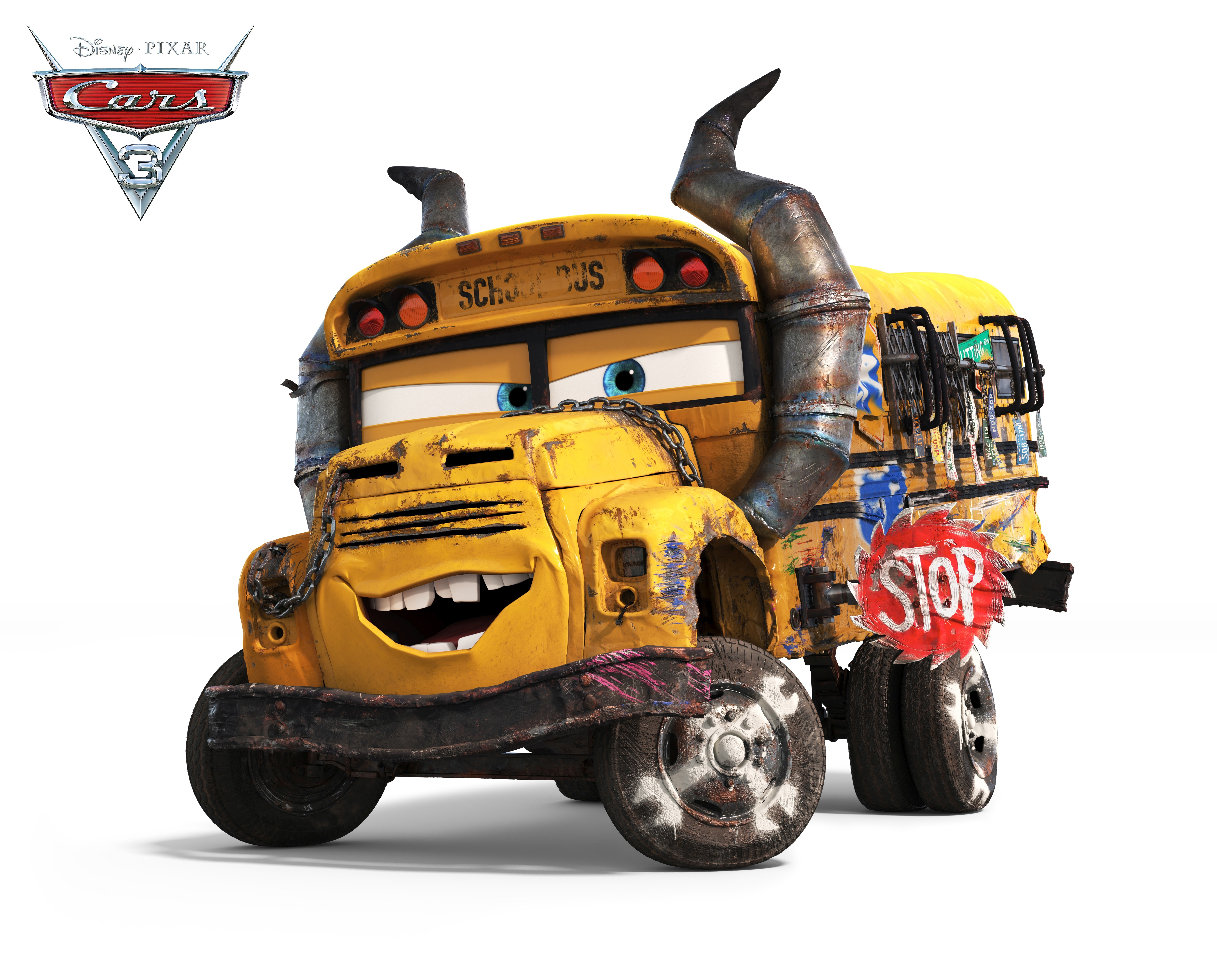bus, Disney, Cars 3, animated film, 8K, animated movie, school bus, Cars, Pixar, HD Wallpaper